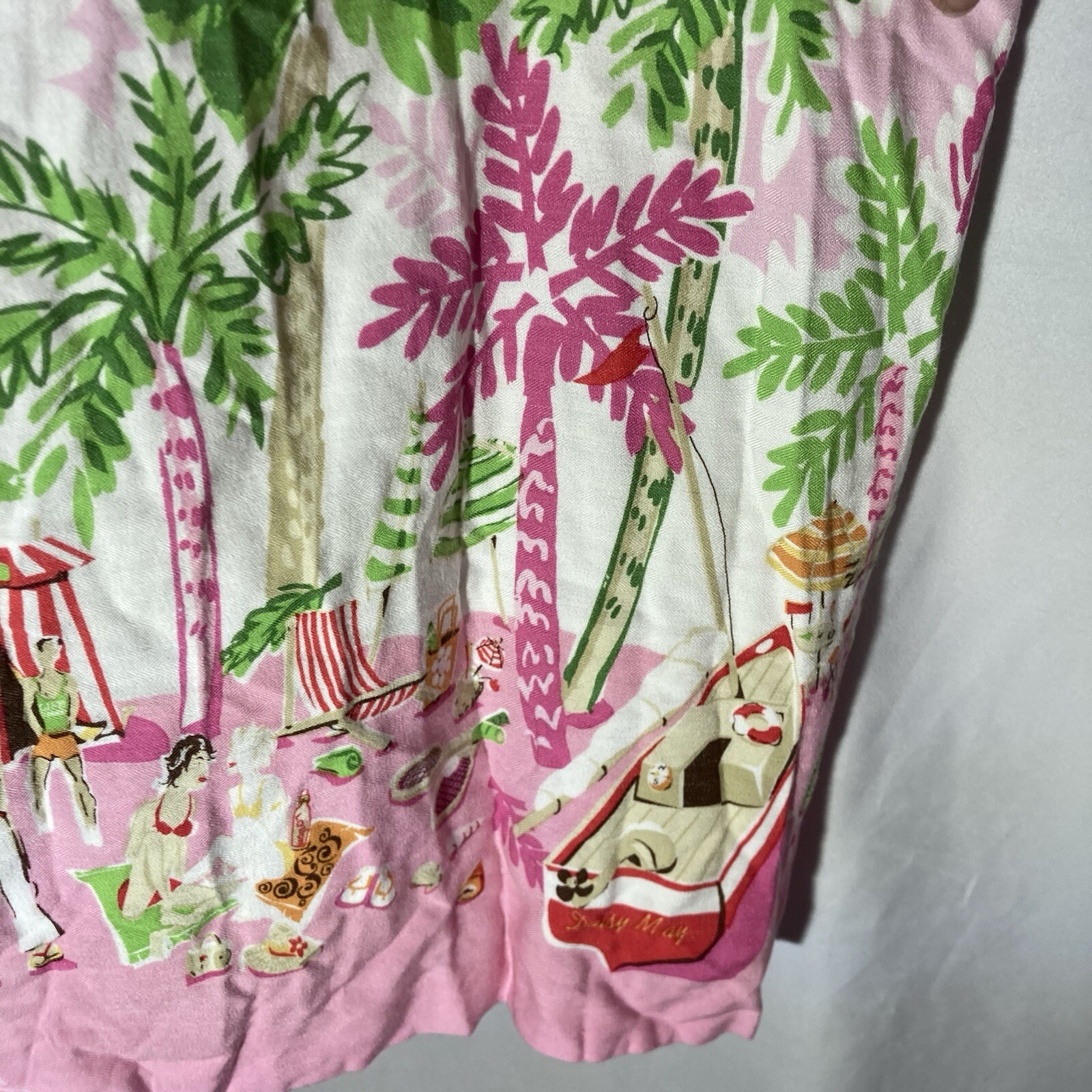 K STUDIO pink multicolor beach scene sleeveless rayon shift dress 8