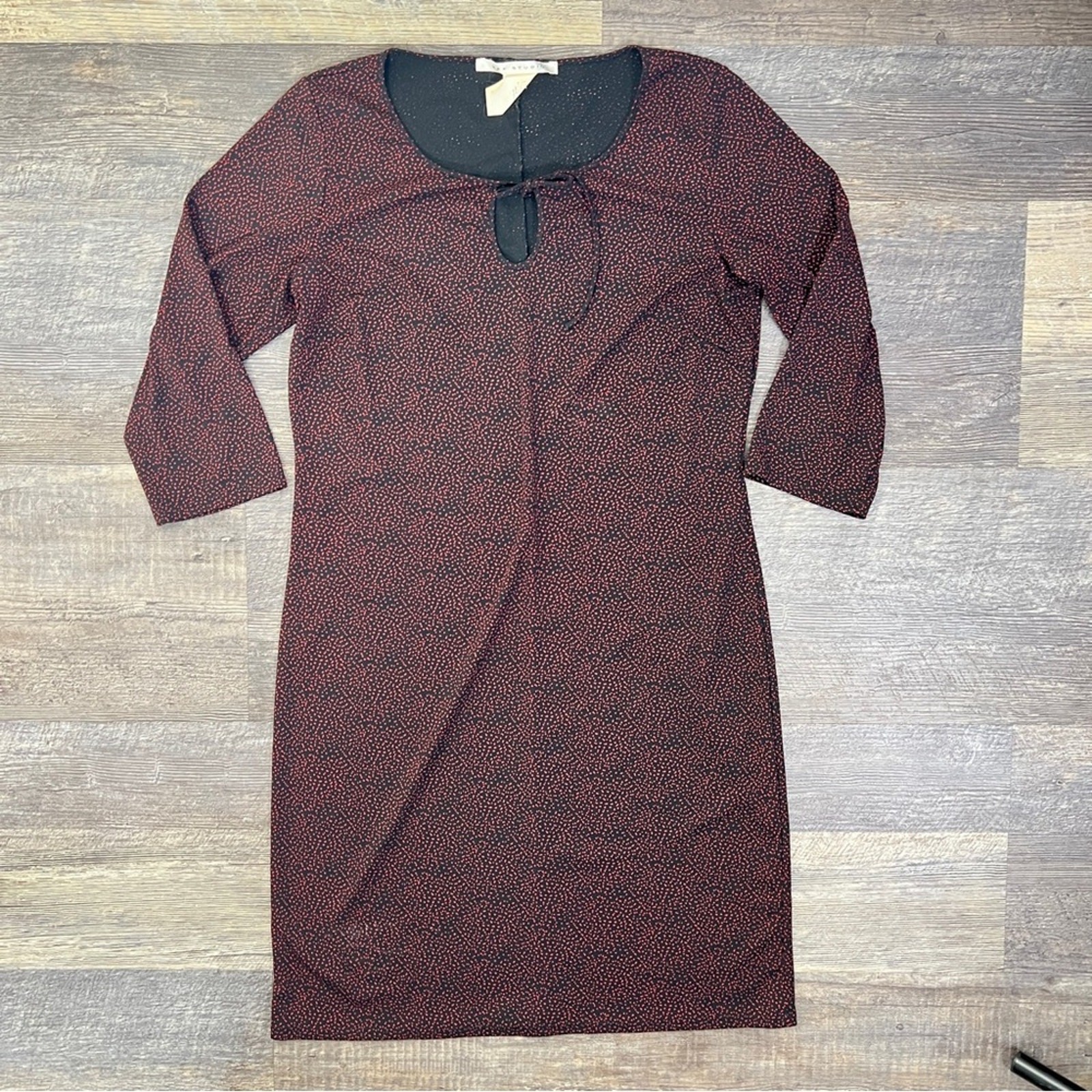Max Studio black and red polkadot long sleeve sheath dress size large L B48