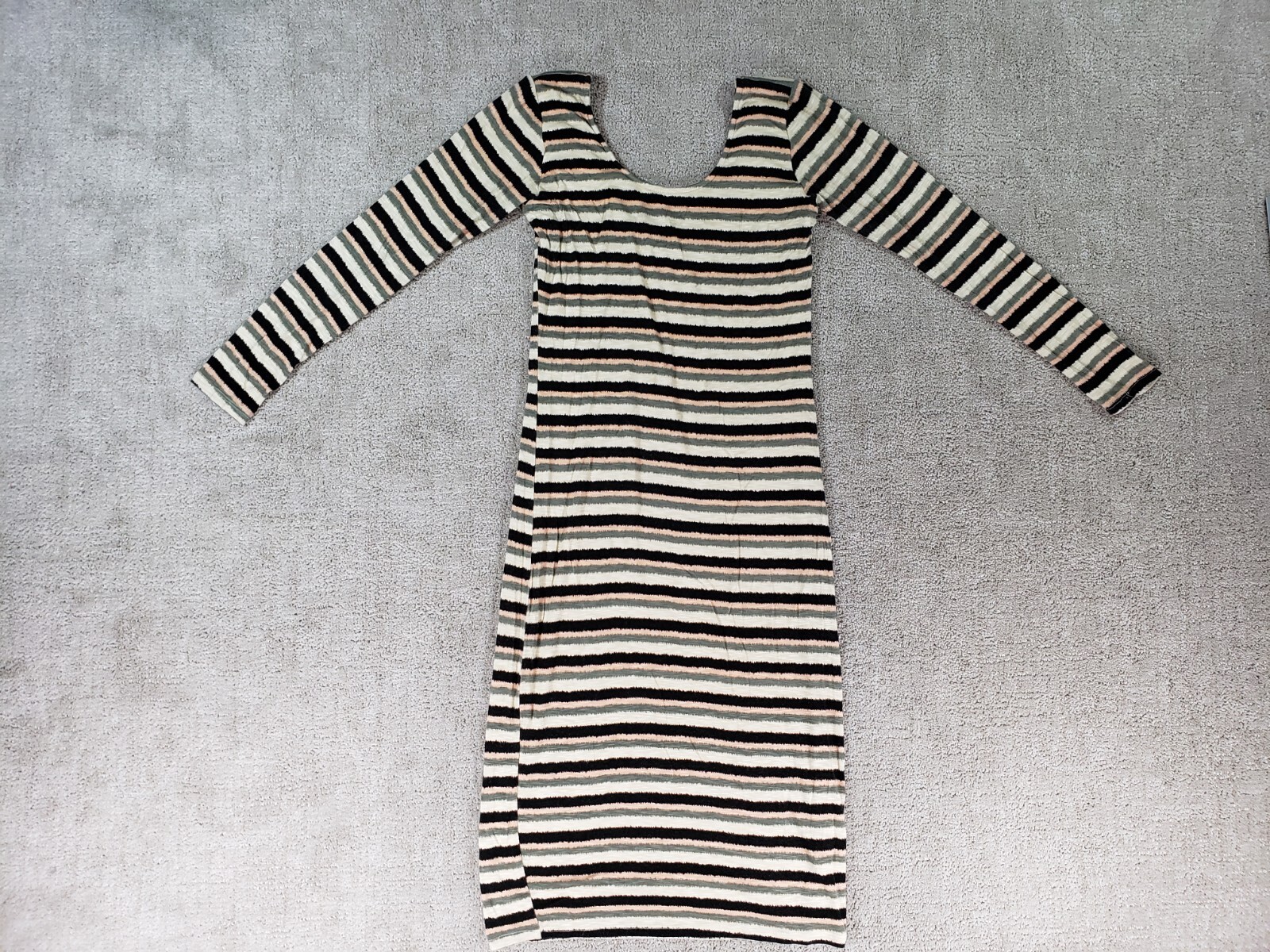Dolan Left Coast Collection Womens Maxi Dress Large Beige Stripe Long Sleeve
