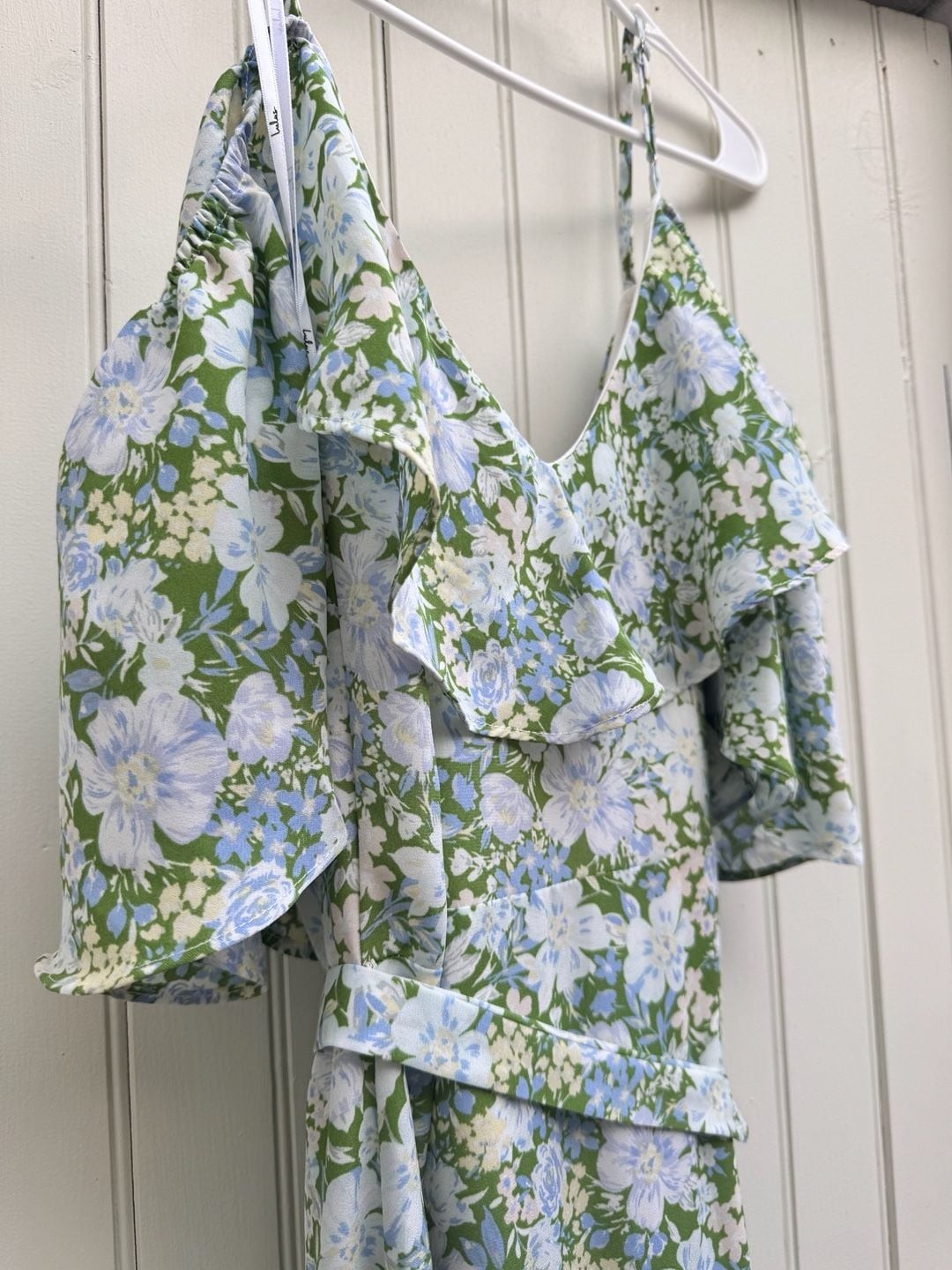 Lulus Rite of Spring Green Floral Print Cold-Shoulder Wrap Dress