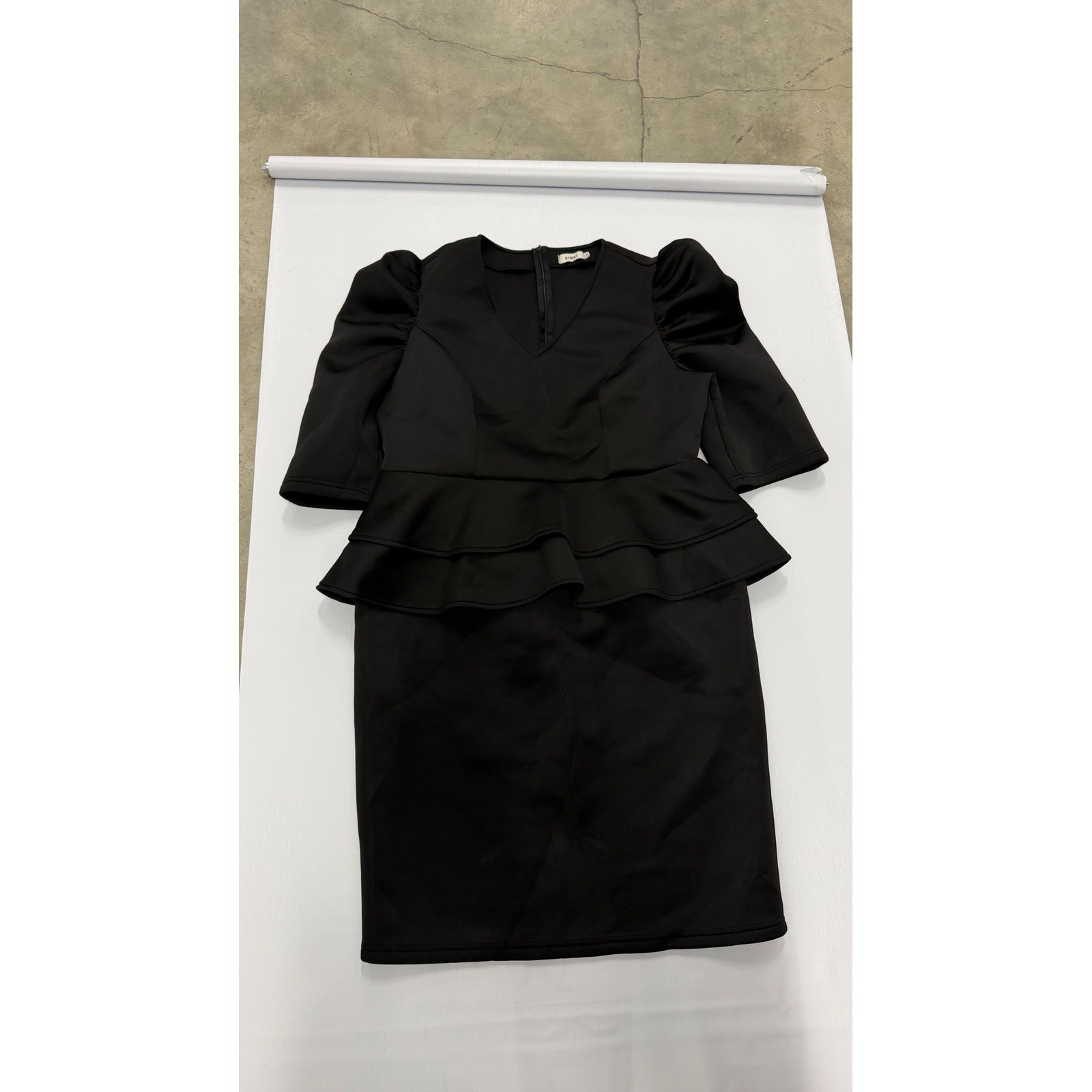 Aomei Black Peplum Puff Sleeve V-Neck Sheath Dress Plus Size 2XL Business Formal