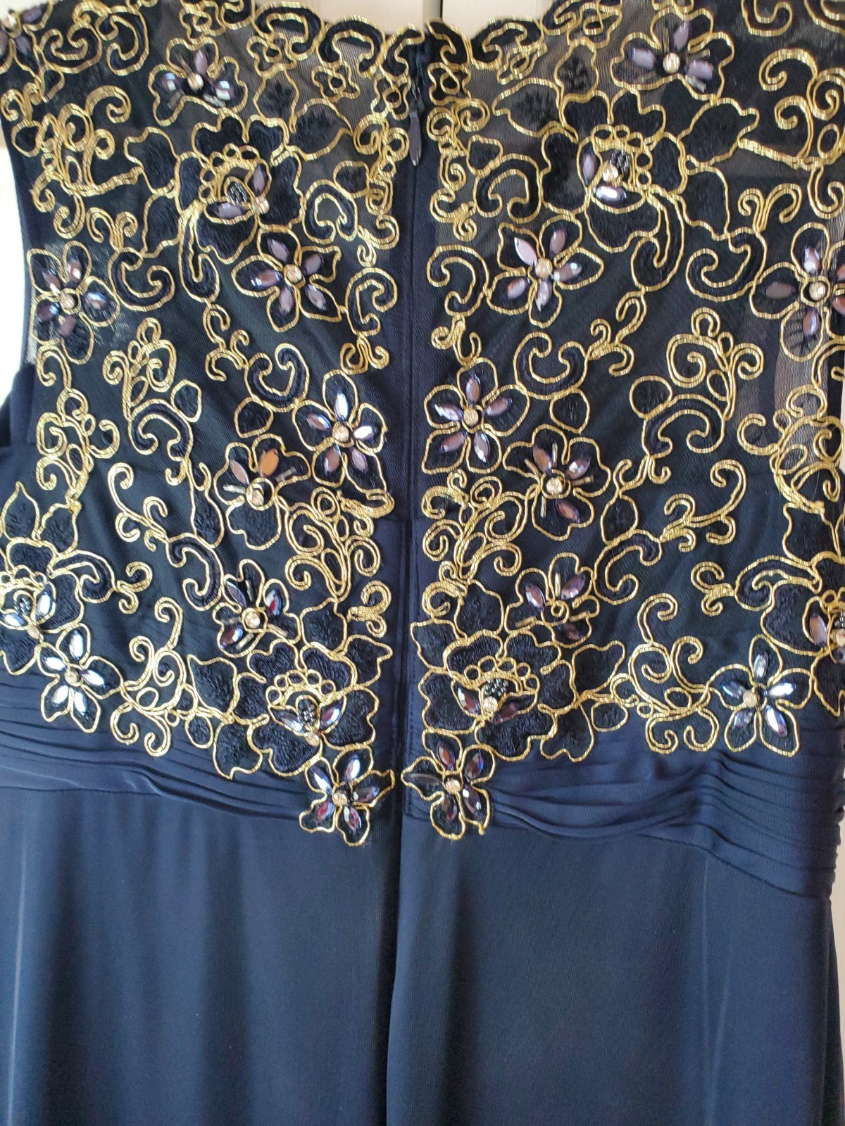 Decode 1.8 Formal Maxi Gown Dress Navy Size 16W Cap Sleeves Embroidered Top Mesh