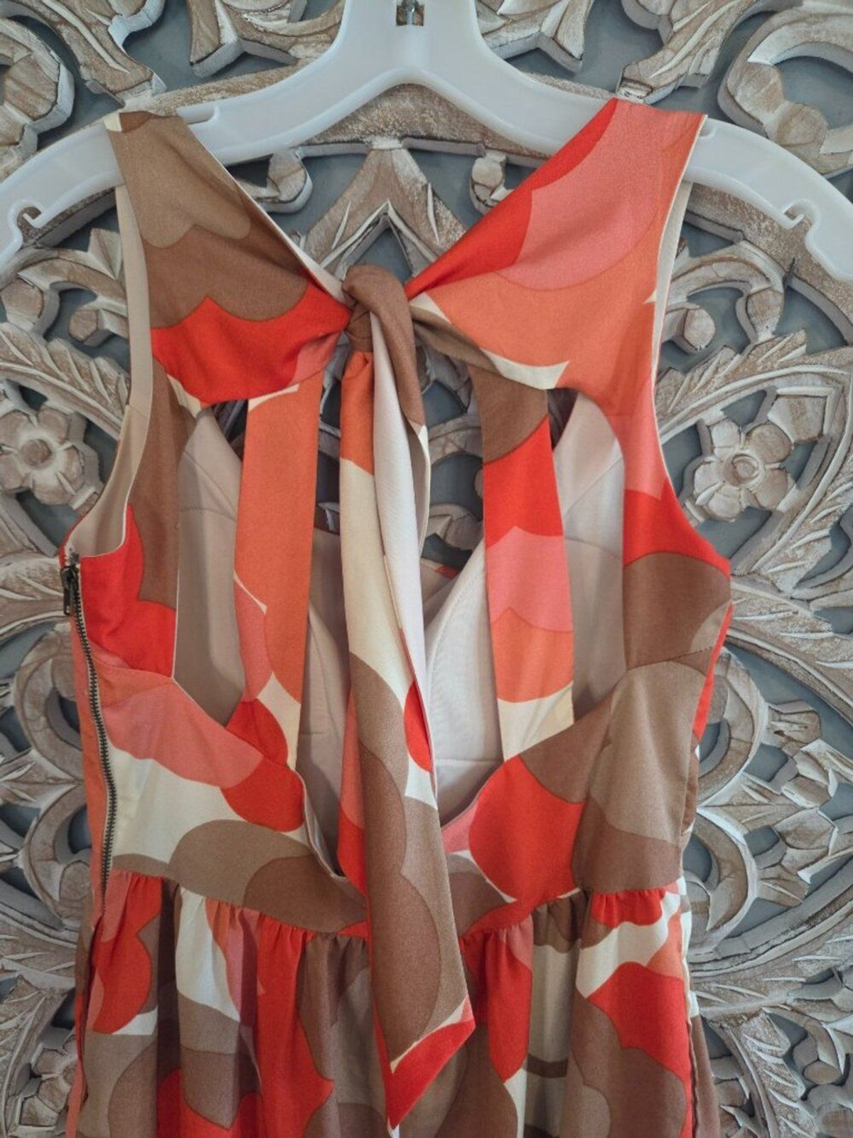 Judith March‎ Retro Orange Brown Flower Midi Dress Small