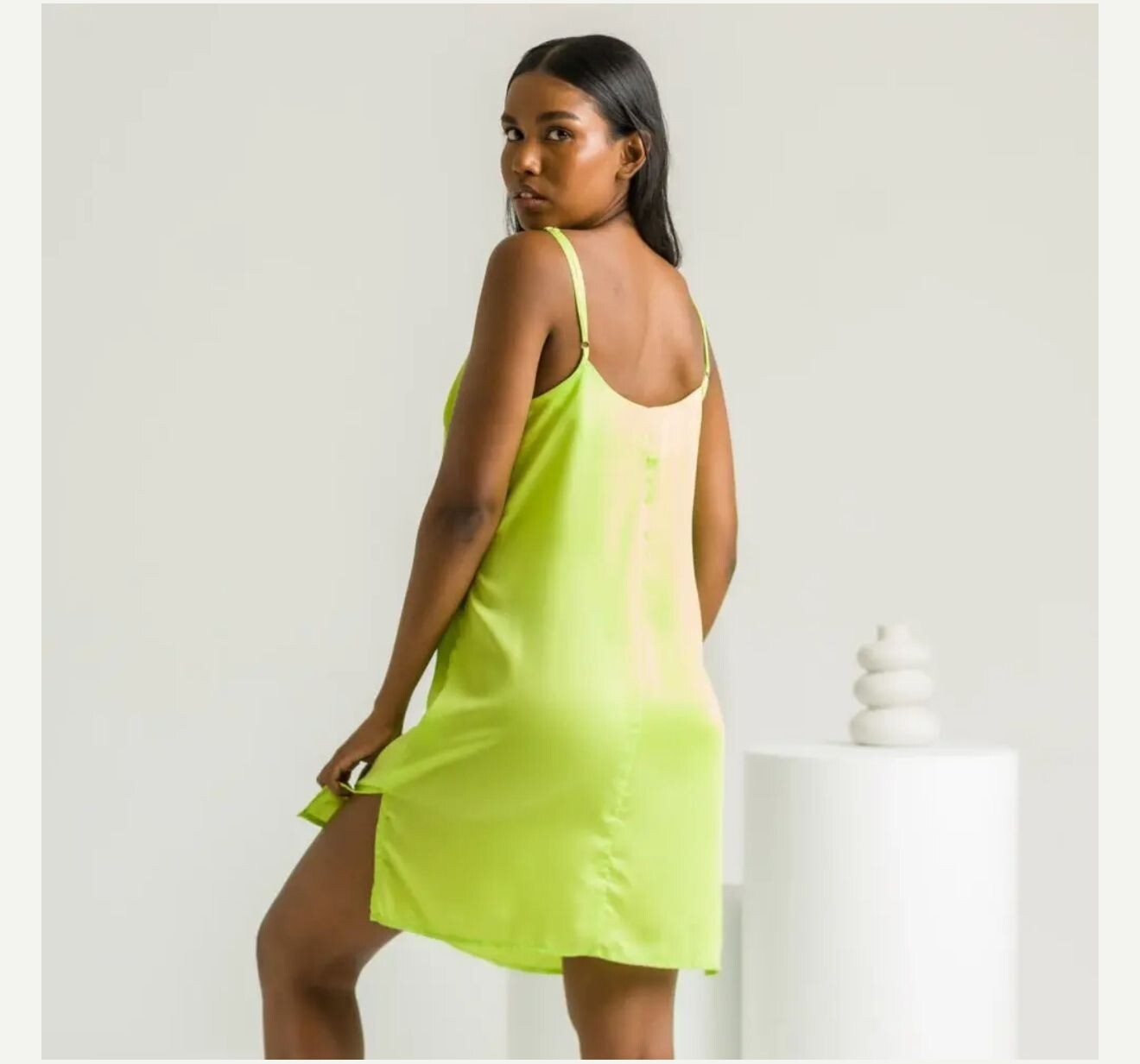 Silky Bamboo Slip Dress Lime Green Soft Cooling Fabric Size XS Date Night,