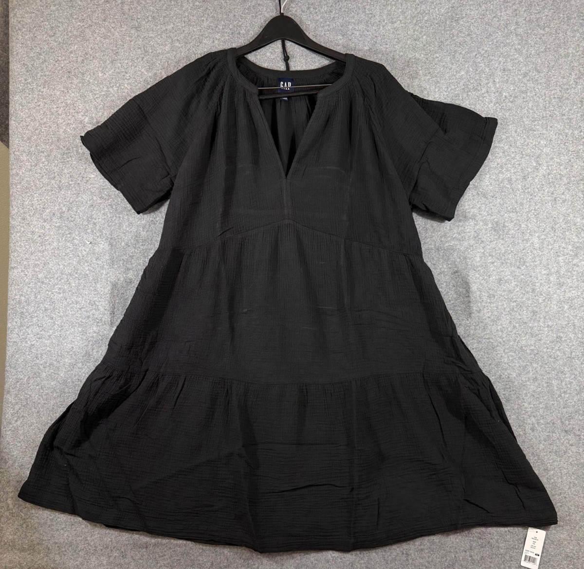 Gap Gauze Crinkle Dress Womens 2XL Black Soft Cotton Relaxed Short Sleeve NWT