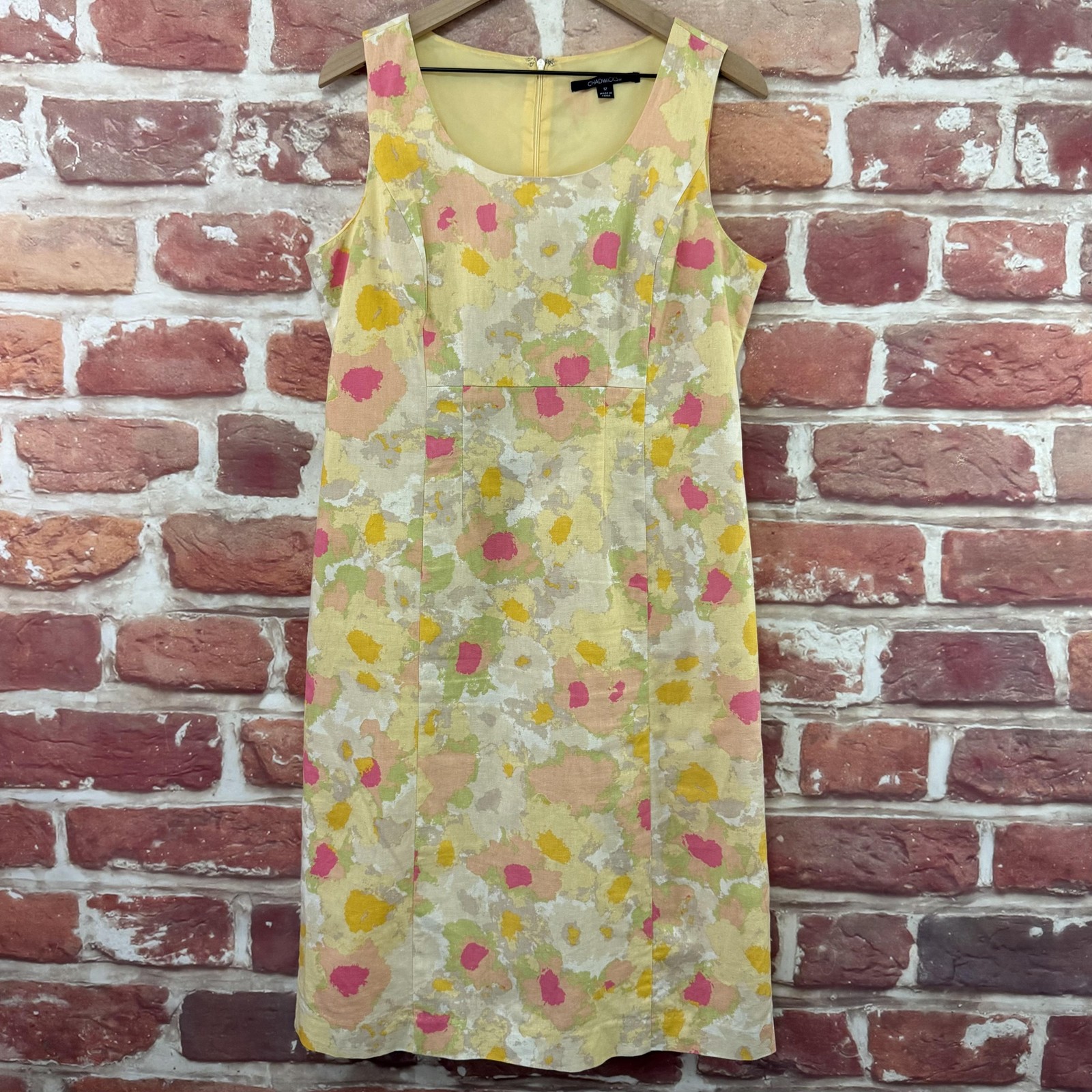 Chadwicks Dress Womens 12 Multicolor Floral Linen Blend Sundress