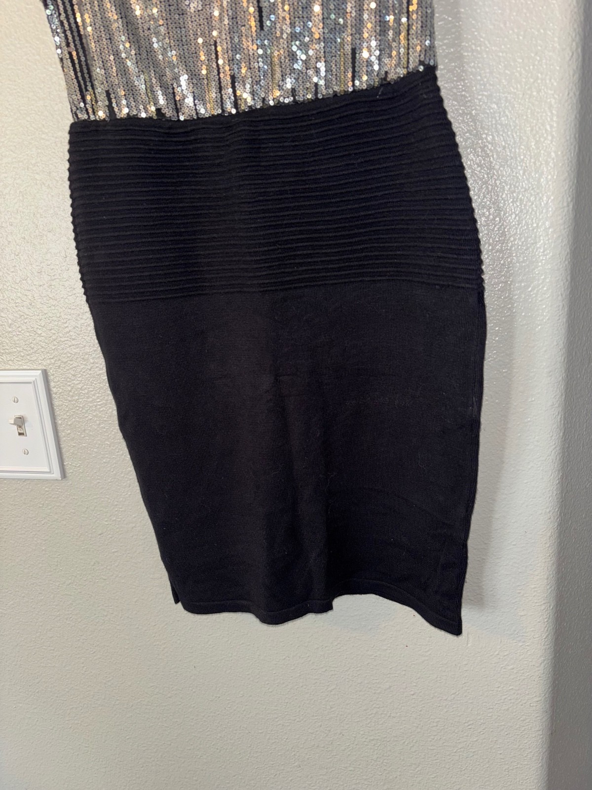 WOW Couture Black & Silver Sequin Bandage Bodycon Mini Dress – Size M
