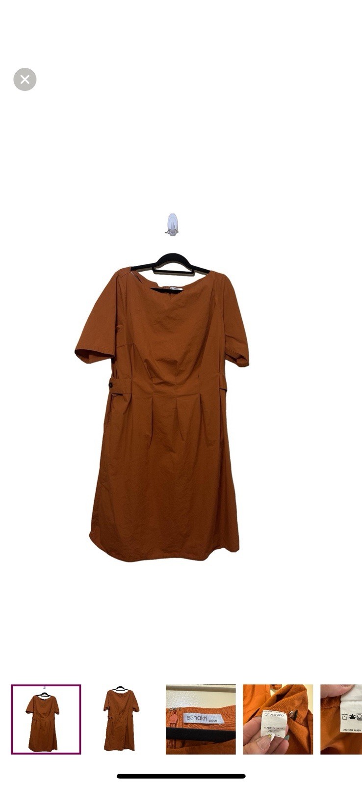 eShakti Twill Short Sleeve Button Hip Custom Sheath Dress Womens XL Burnt Orange