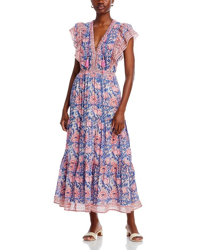 NEW! BELL by Alicia Bell Phoebe Maxi Dress Pink Blue V Neck Size XS $372