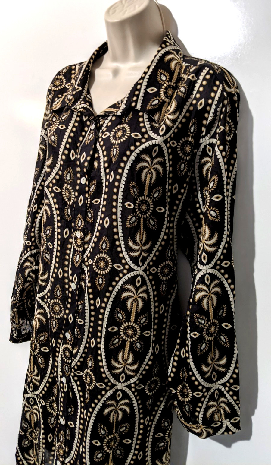 Haute Hippie Womens Long Sleeve Button Front Shirt Dress Sz XL Cotton Semi Sheer