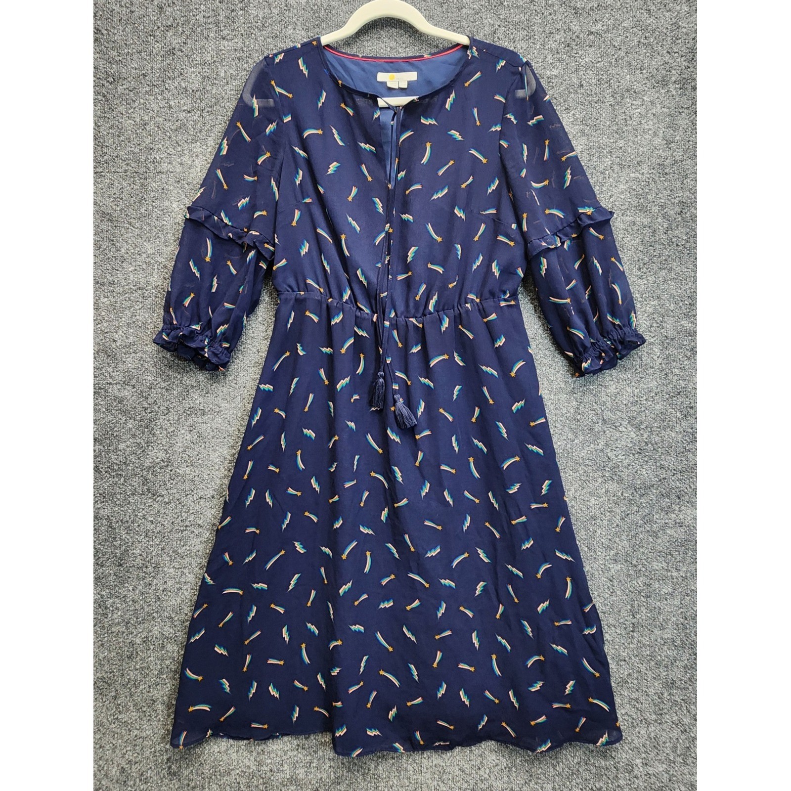 Boden Shooting Star Rainbow Lightning Tassel Ruffle Boho Midi Dress US 6R