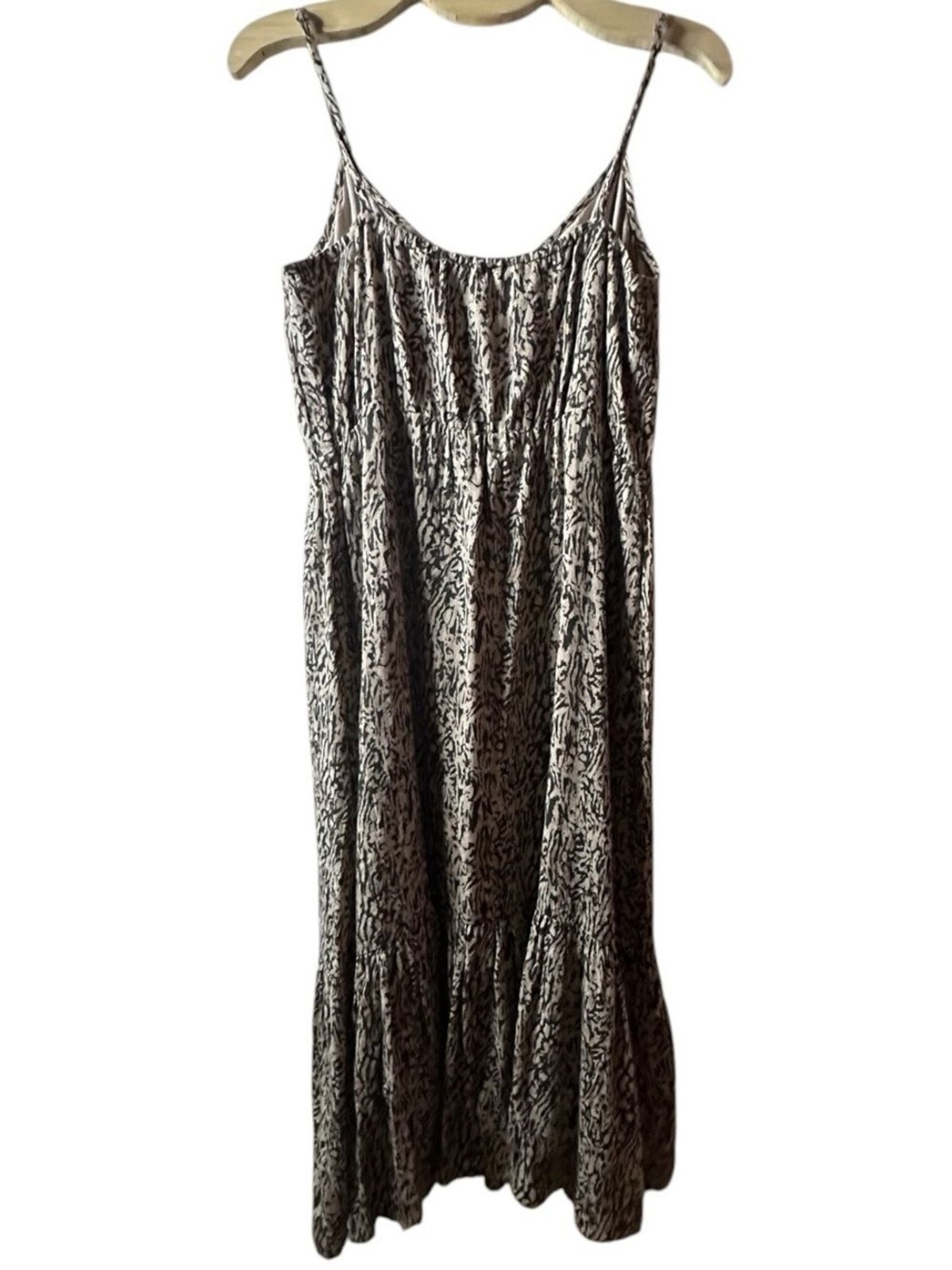 Rails Delilah Linen Boho Tiered Strappy Midi Dress Summer Cheetah Sand Tan