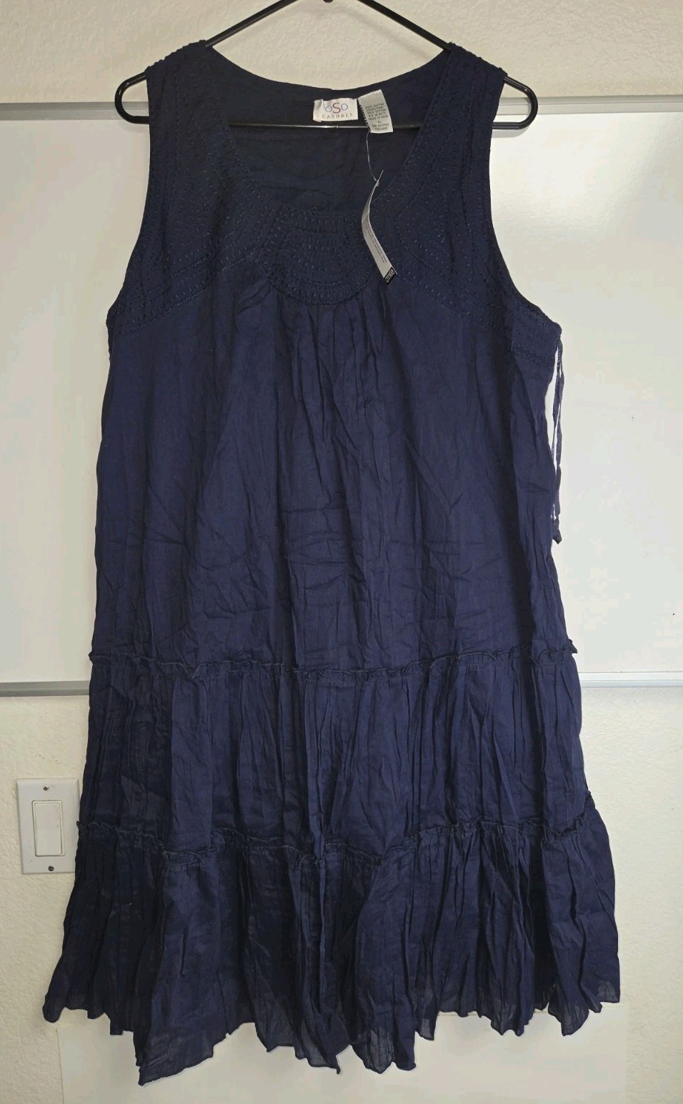 oSo Casuals Navy Blue Crinkled Dress Size Extra Large Sleeveless XL NWT