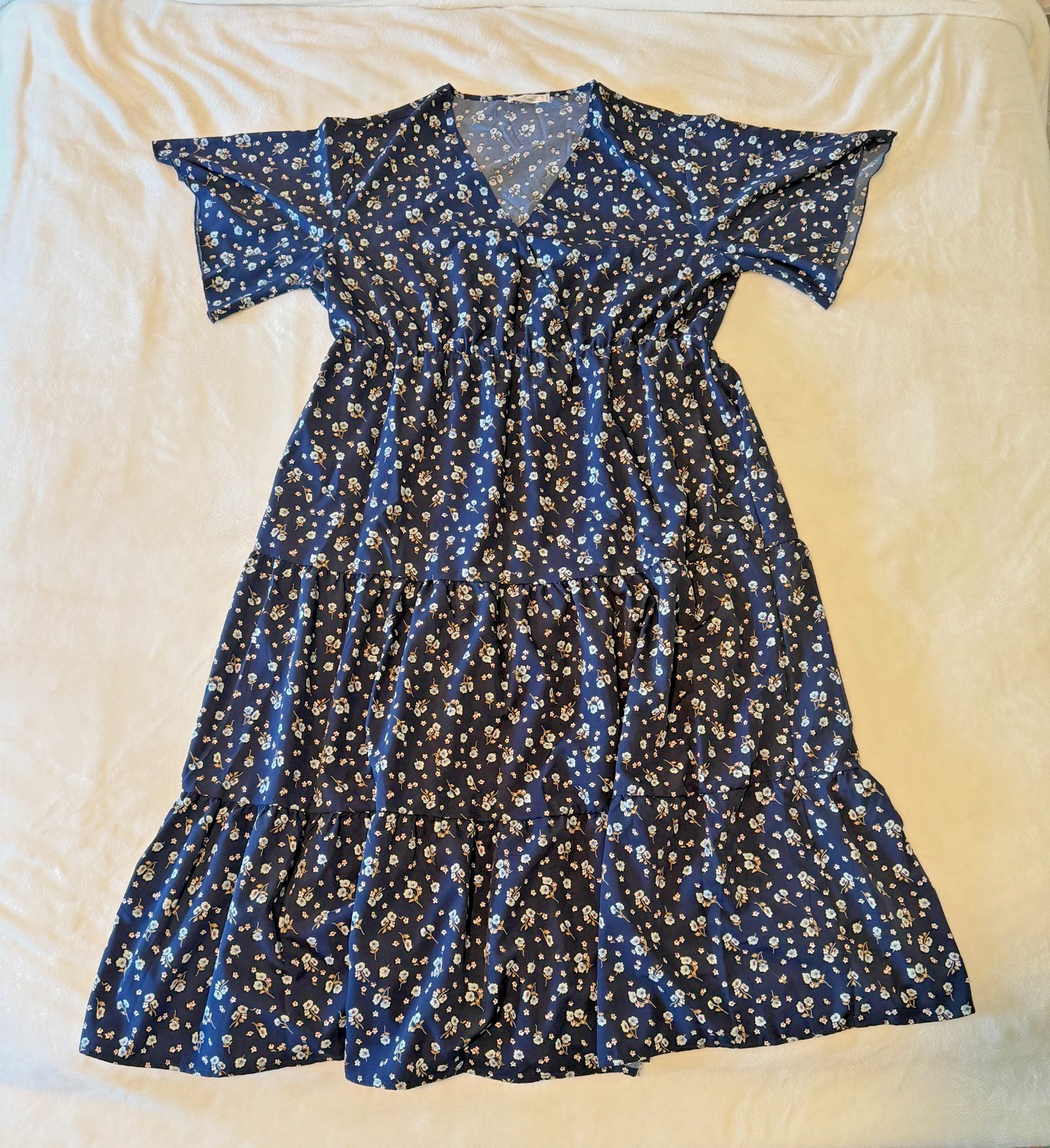 KELUUMMI Plus Size Womens Casual Floral Tiered Midi Dress with Pocket – Size 20