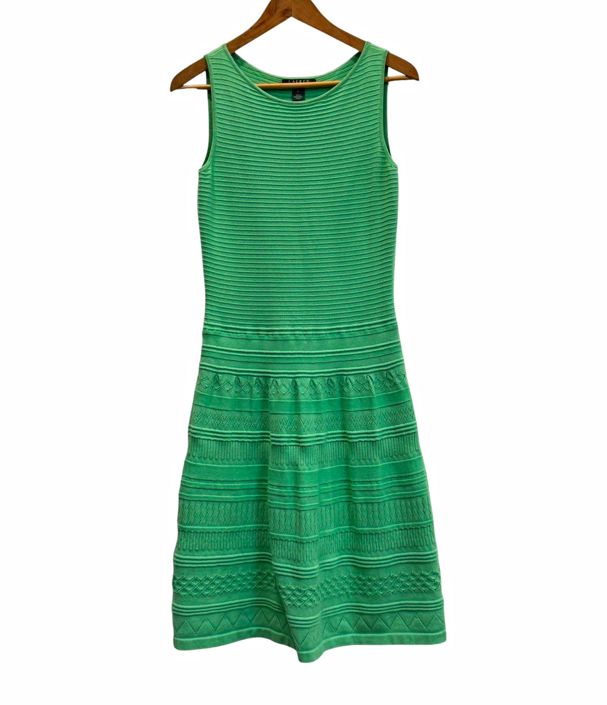 Lauren Ralph Lauren Green A-Line Knit Lined Textured Round Neck Dress S