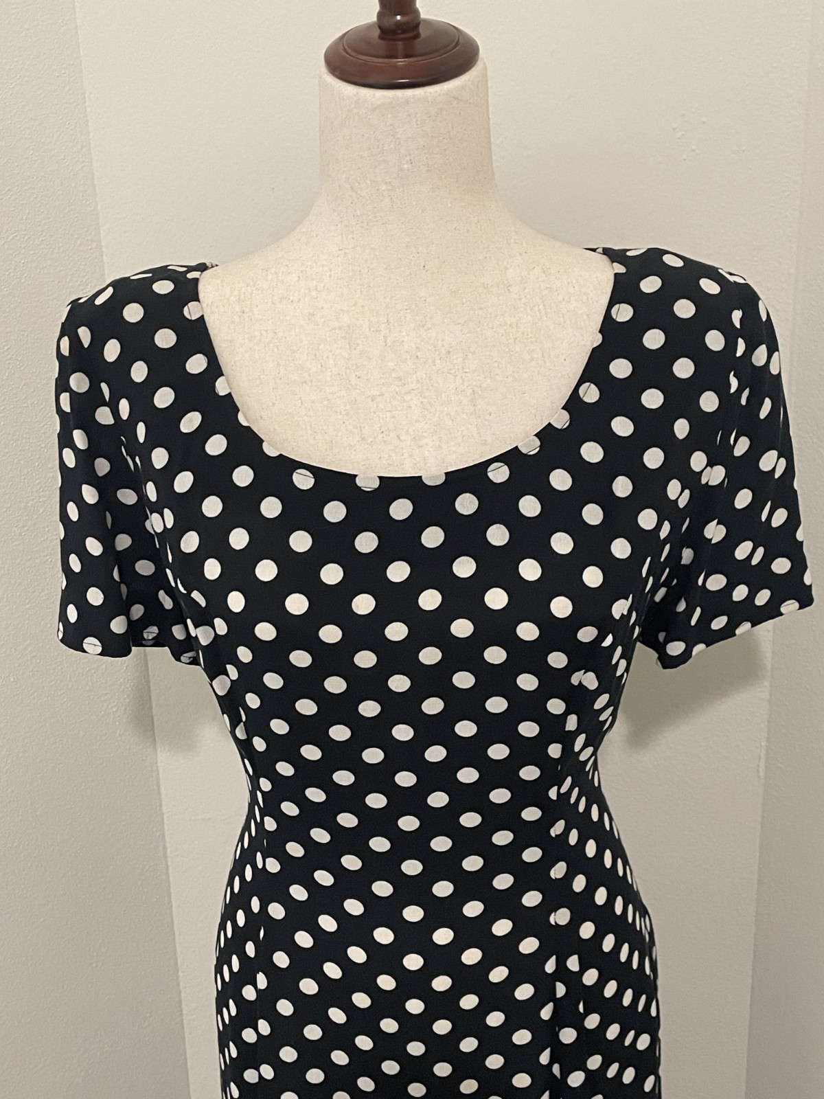Vintage Maggy London by Kenneth Nolan dress black with white polka dot size 8