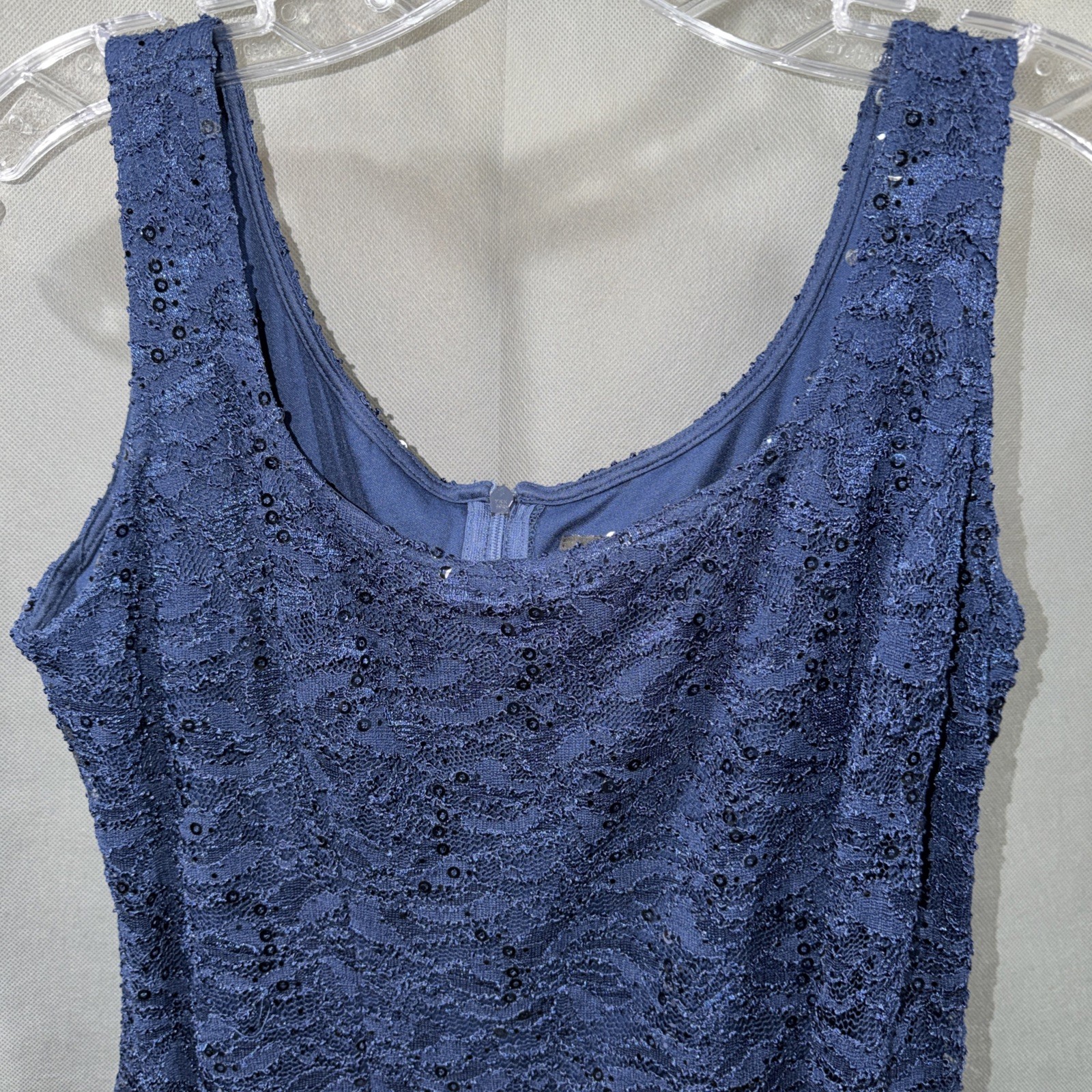 Alex Evenings Dress With Jacket Midi Length Sequin Lace Size 8 Blue Approx 40” L
