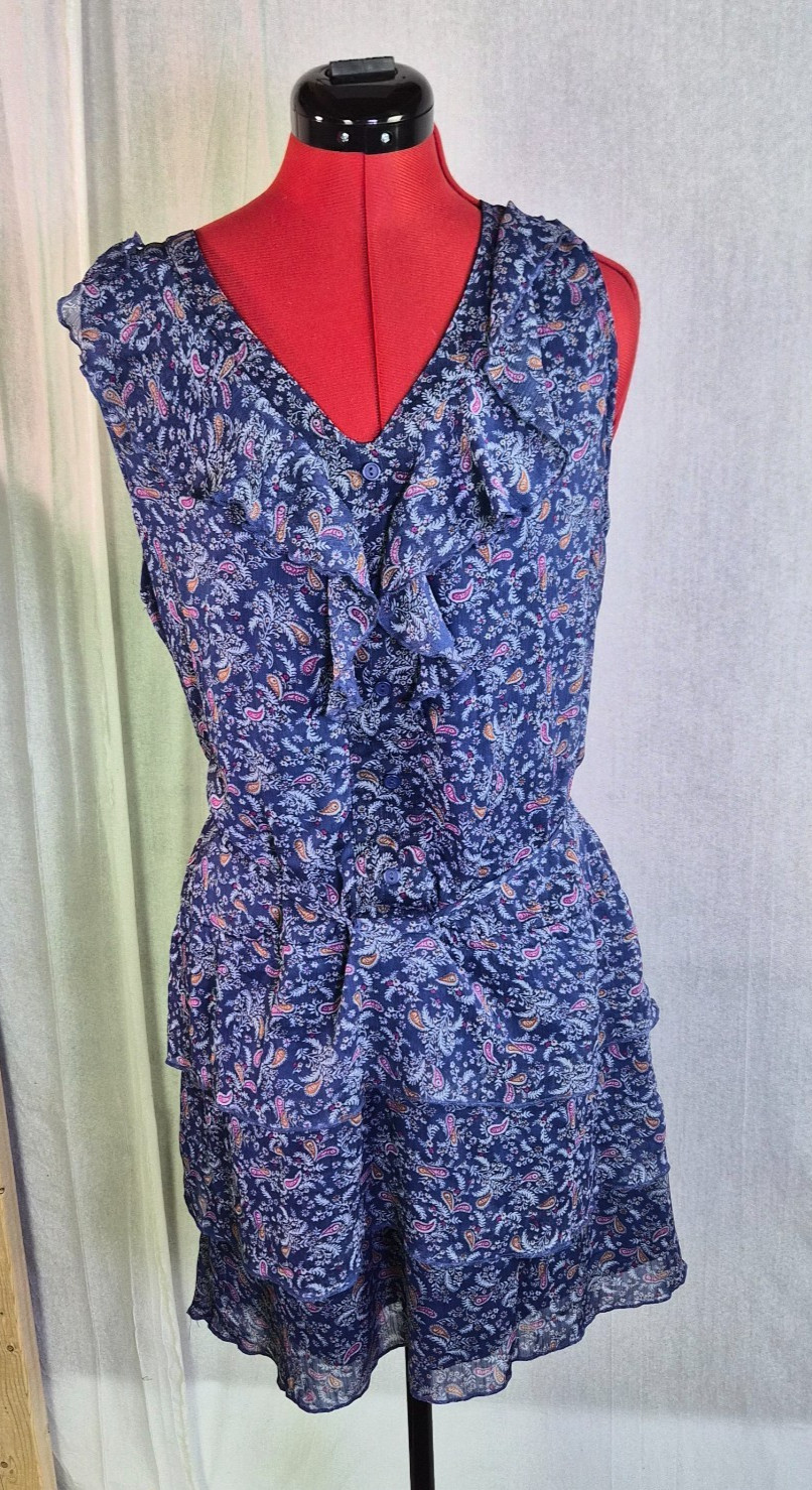 Mossimo Supply Co Womens Blue Floral Tiered Mini Dress Size XL Paisley Y2K F951