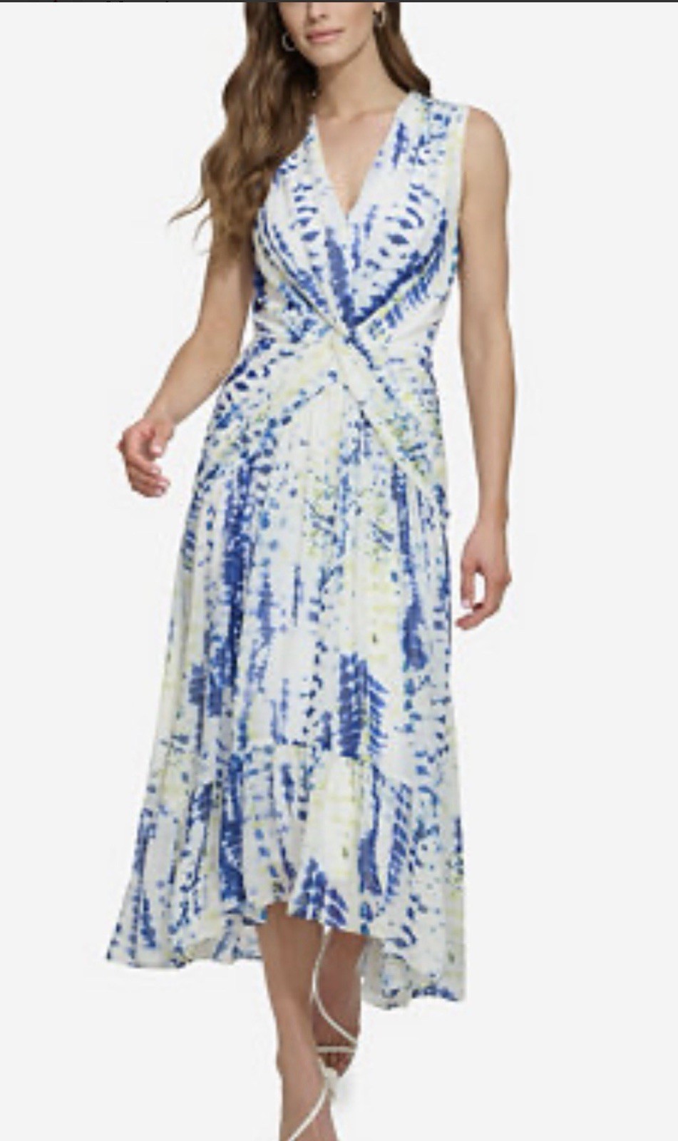 DKNY Midi Dress Size 0 Tie Dye Multicolor Twist Front Waist New W/ Tags $139