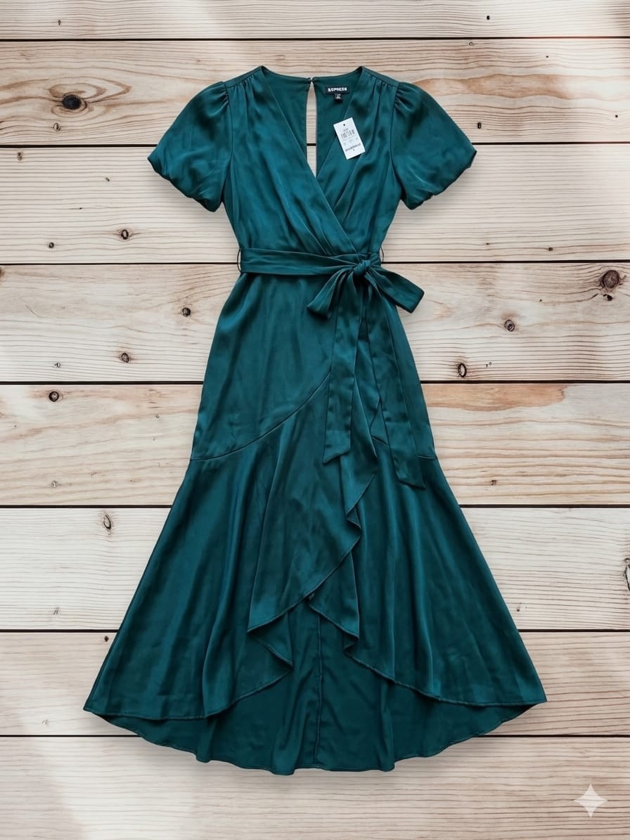 NWT Faux Wrap Ruffle High-Low Maxi Dress Size XXS Venetian Green