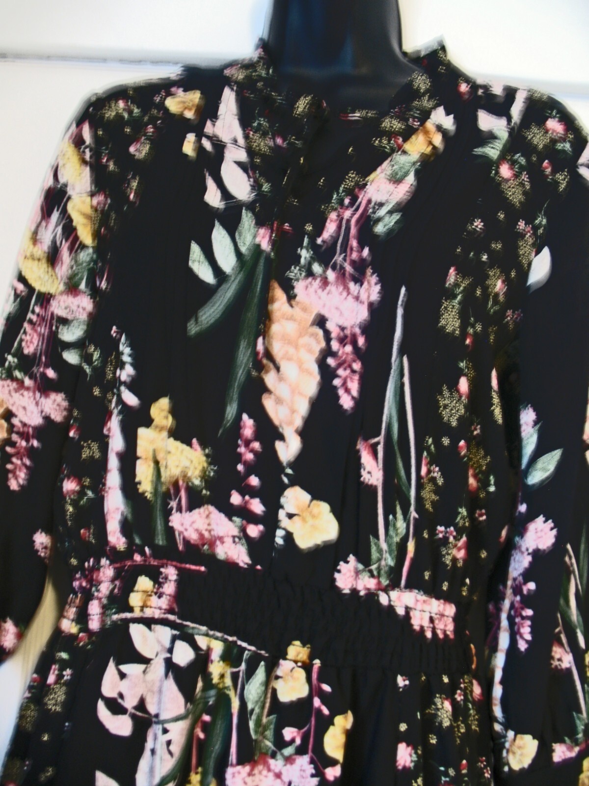 NWT FIGUEROA & FLOWER PEASANT Boho Dress Long Sl Small Black Floral