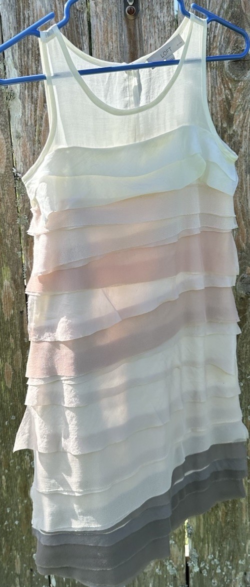 LOFT Layered Sheer Neutrals Sheath Dress Keyhole Button Back Closure Size 0P