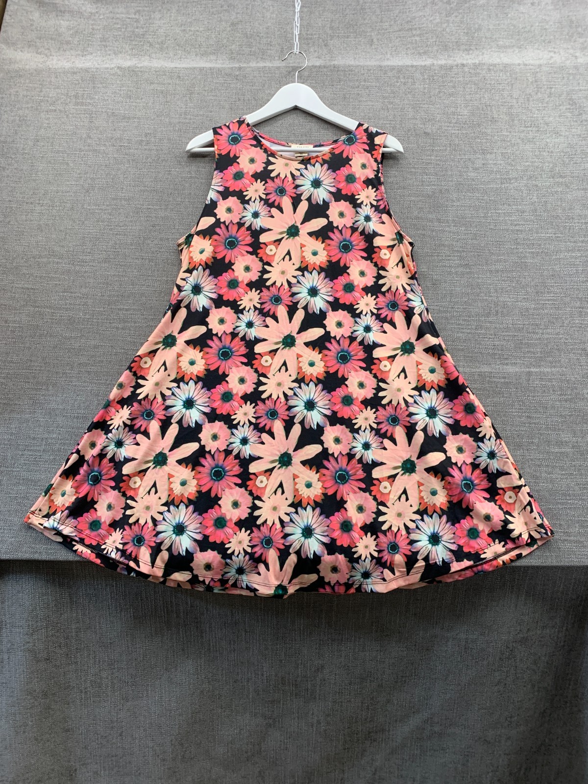 Yelete Fit & Flare Dress Womens XL Multicolor Daisy Stretch Round Neck Modern