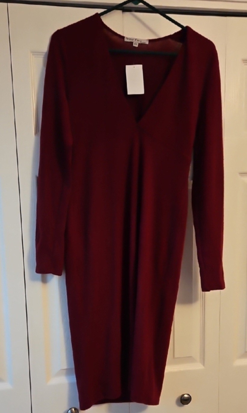 Velvet Torch Burgundy V-Neck Long Sleeve Knit Dress / Size XL