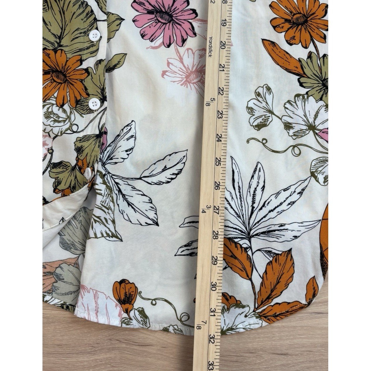 Cupshe Floral Button Down Tunic Shirt Dress Tie Sleeve Cream Orange Green Medium