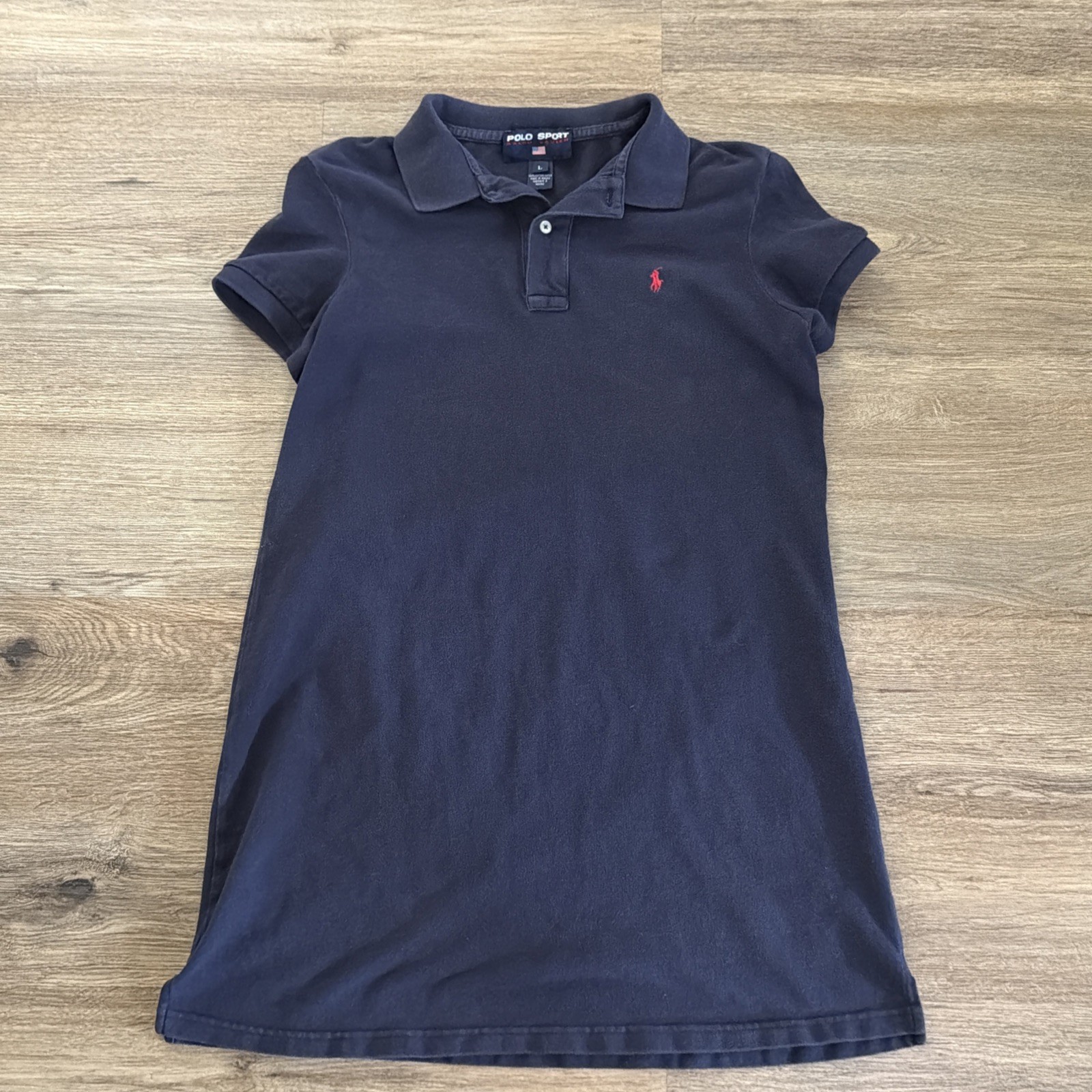 Vtg Ralph Lauren Sport Cotton Mesh Polo Dress Navy Blue Women’s Large PreppyGolf