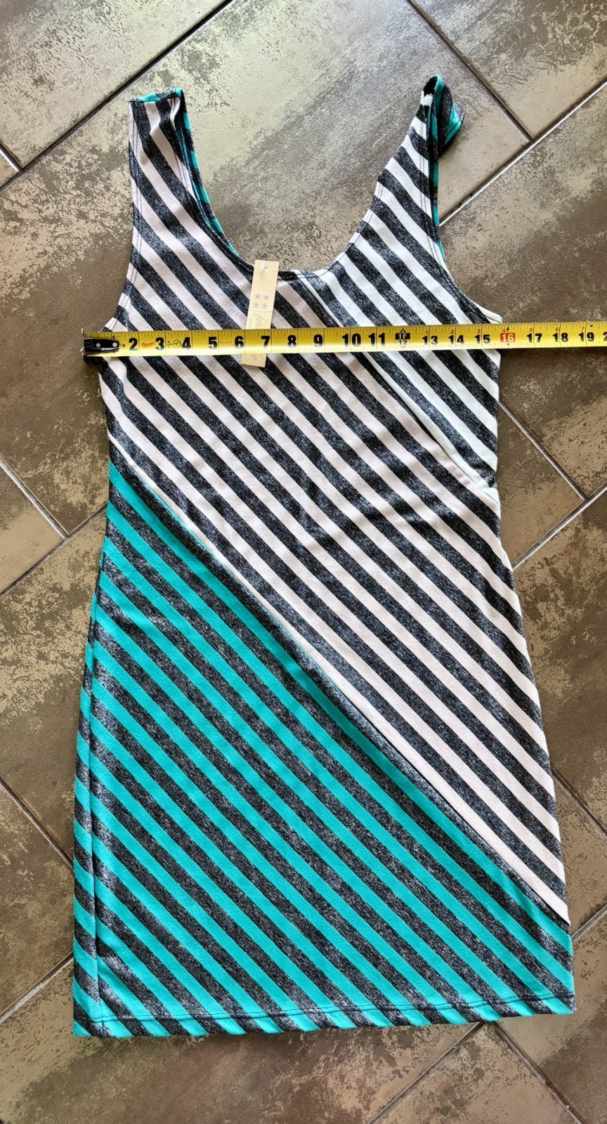 NWT Four Stars Sleeveless Pullover Gray Teal White Taupe Striped Casual Dress L