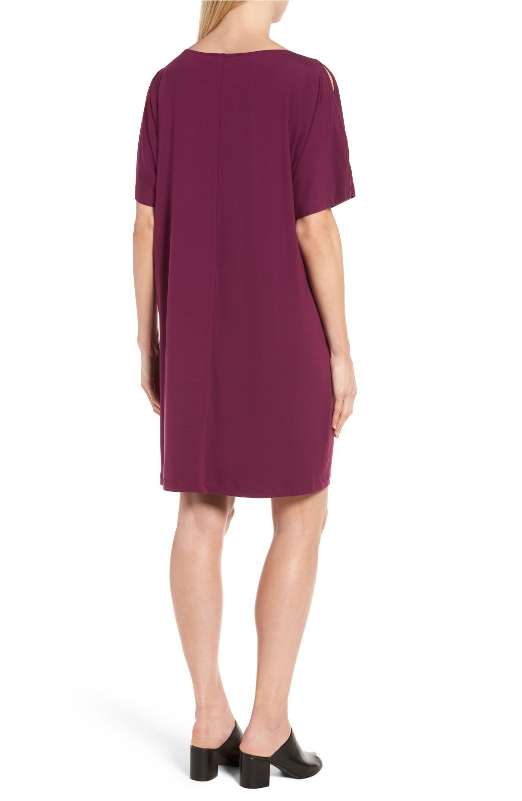 EILEEN FISHER Boysenberry Split Sleeve Kimono Tencel Jersey Shift Dress L 14/16