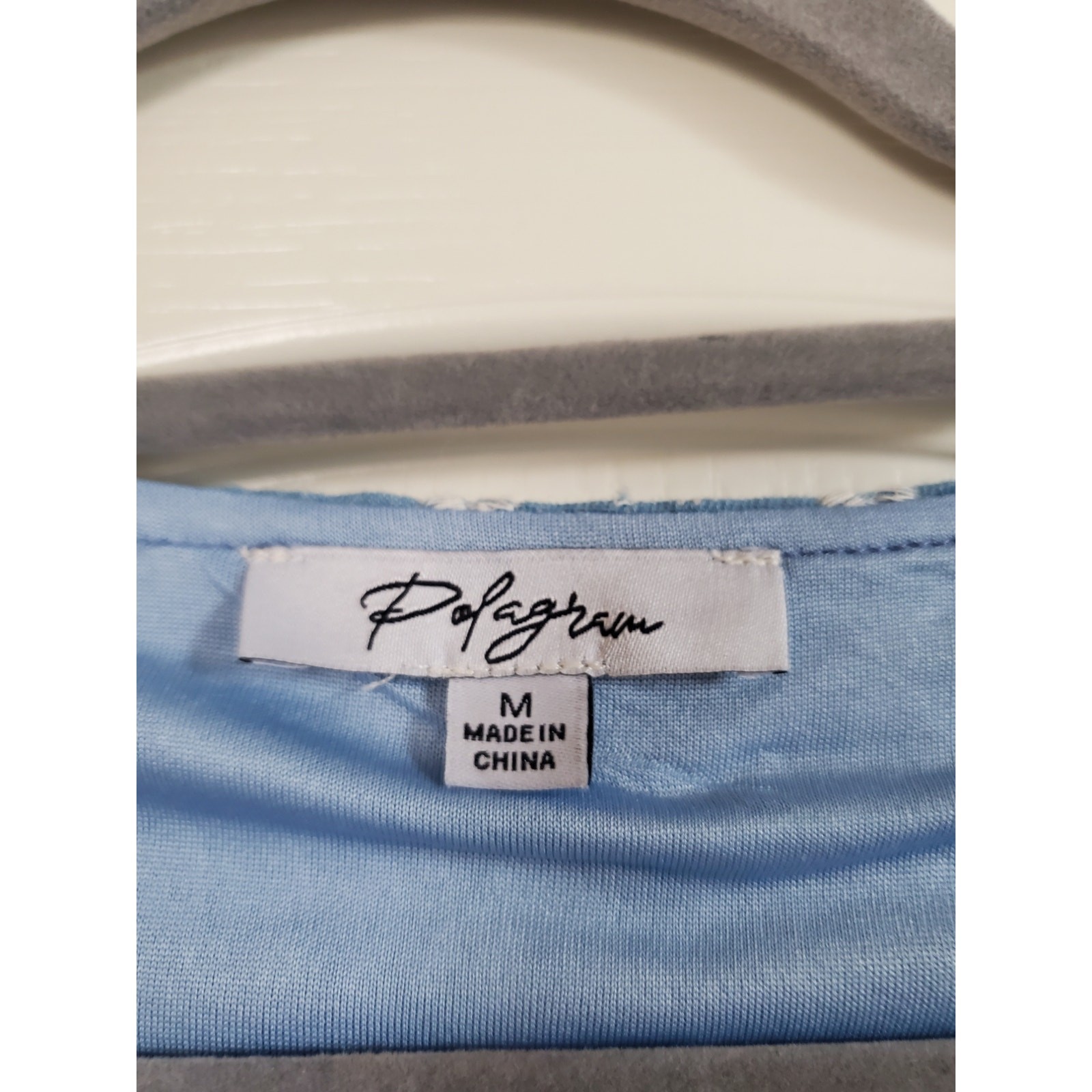 Polagram Cottagecore Blue White Embroidered Floral Shift Mini Dress, Size Medium