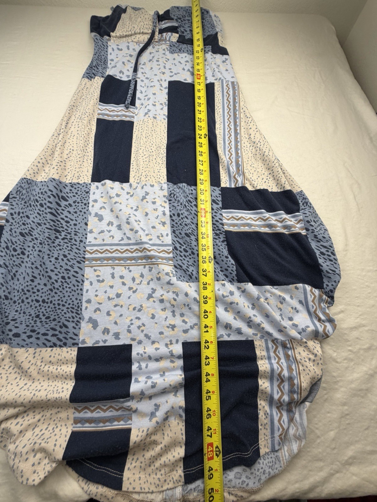 Absolutely Famous Womens XL Blue Patchwork Sleeveless Maxi Tie Front