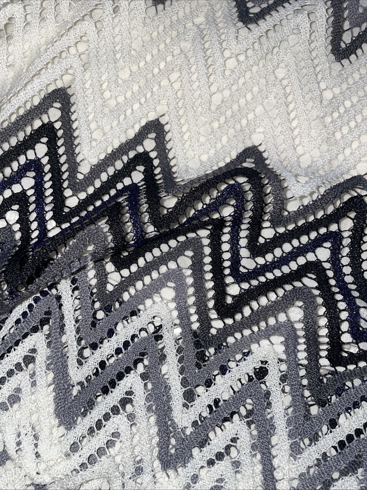 NWT Mechant Crochet Blue White Grey Zig Zag Chevron Bold Pattern Dress X-Large