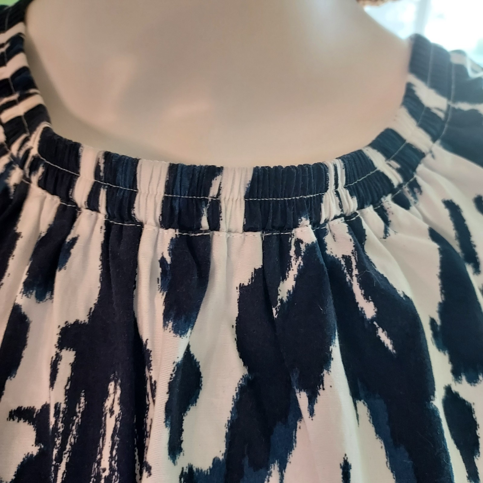 Lane Bryant Blue White & Black Ikat Pattern Dress Elastic Tie Pockets Sz 24