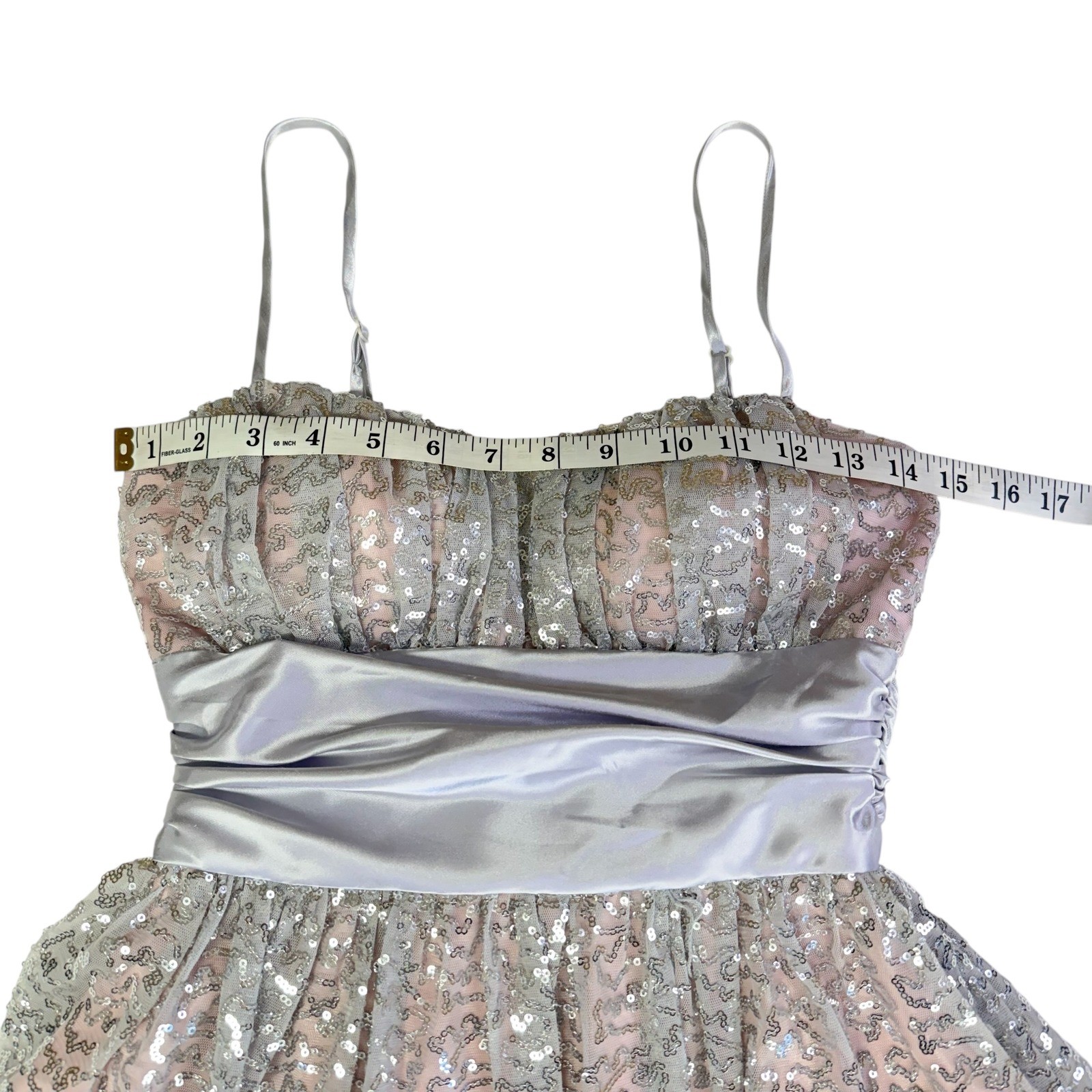 Deb Blush Pink Sequin Fit Flare Dress Junior 3/4 Fairy Balletcore Y2K Prom Party