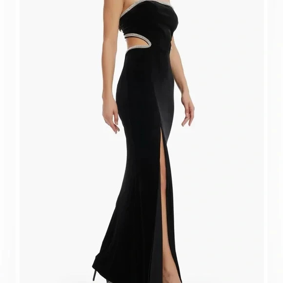 Dress The Population Black Ariana Cutout Strapless Velvet Gown Size Small $328