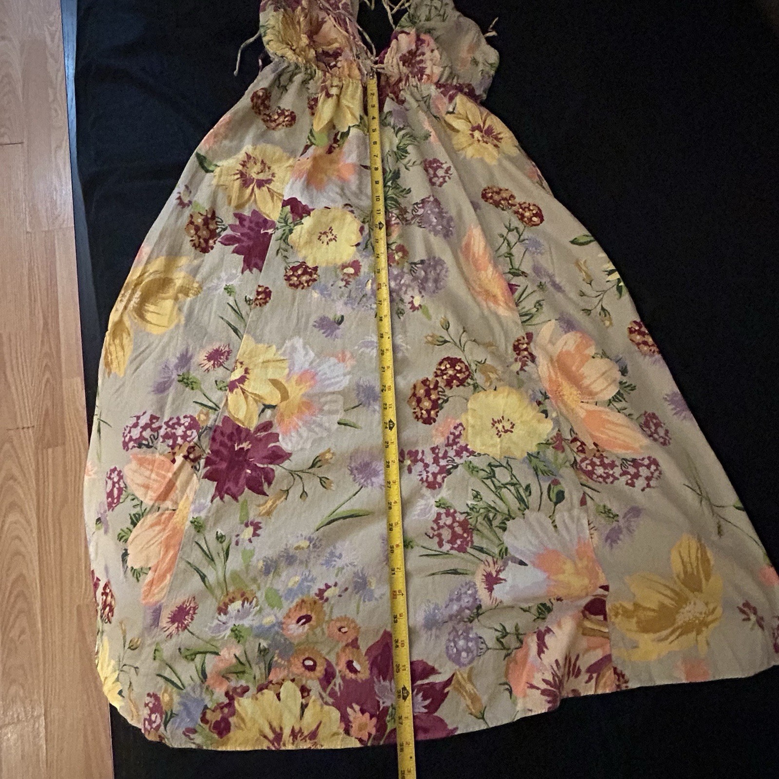 H&M Floral Summer Cotton Linen Maxi Dress Fully Lined Adjustable Long Large / L