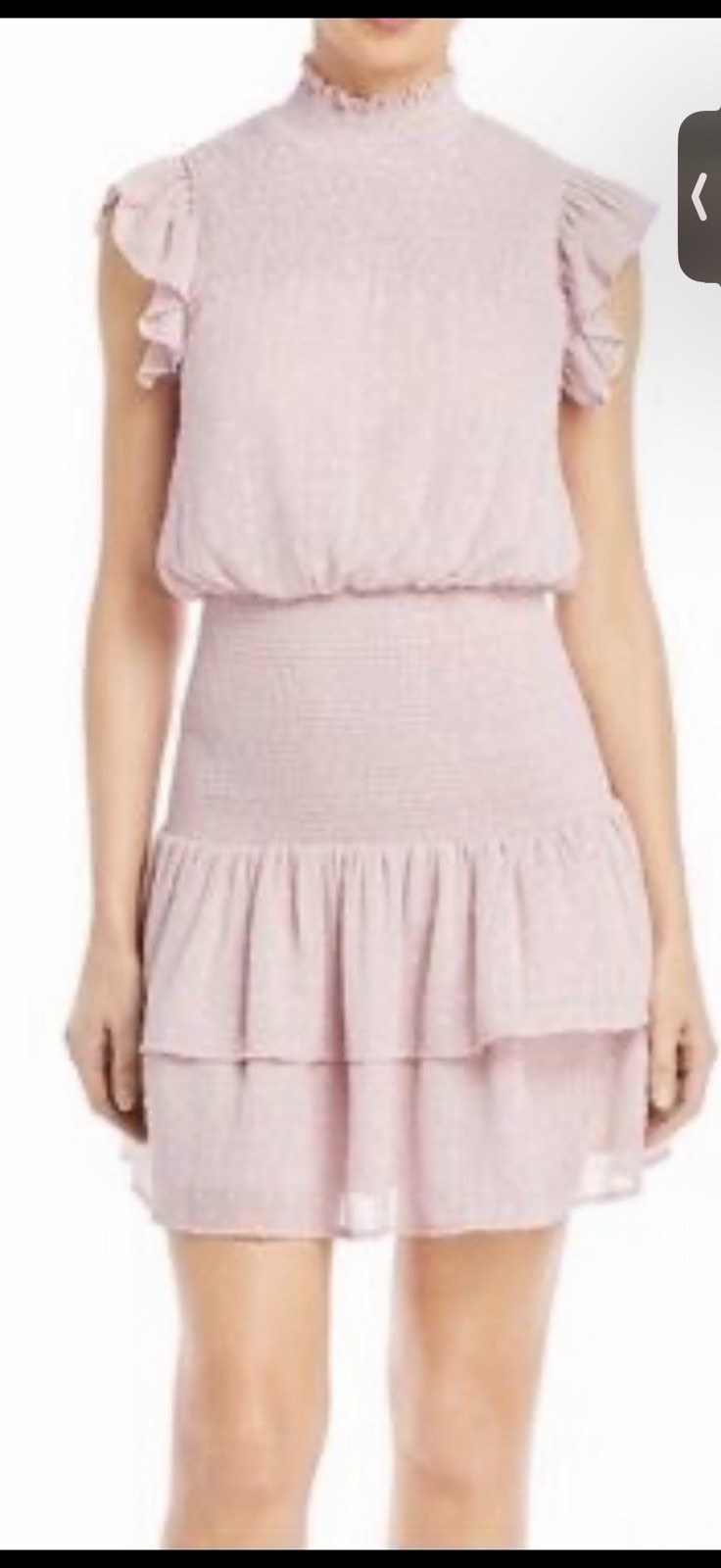 AQUA Swiss Dot Smocked Ruffle Mini Dress Shimmer Pink Size S Bloomingdales EUC