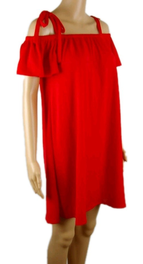 NWOT Green Envelope Solid Red Off the Shoulder Shift Dress Women’s Size Medium
