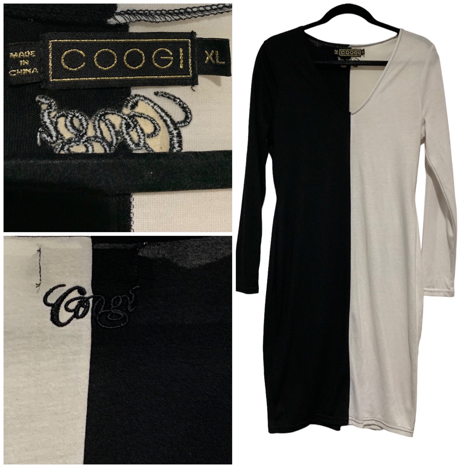 Vintage 90s hip-hop Coogi Color Block Sweater Dress y2k 90s Black & White XL