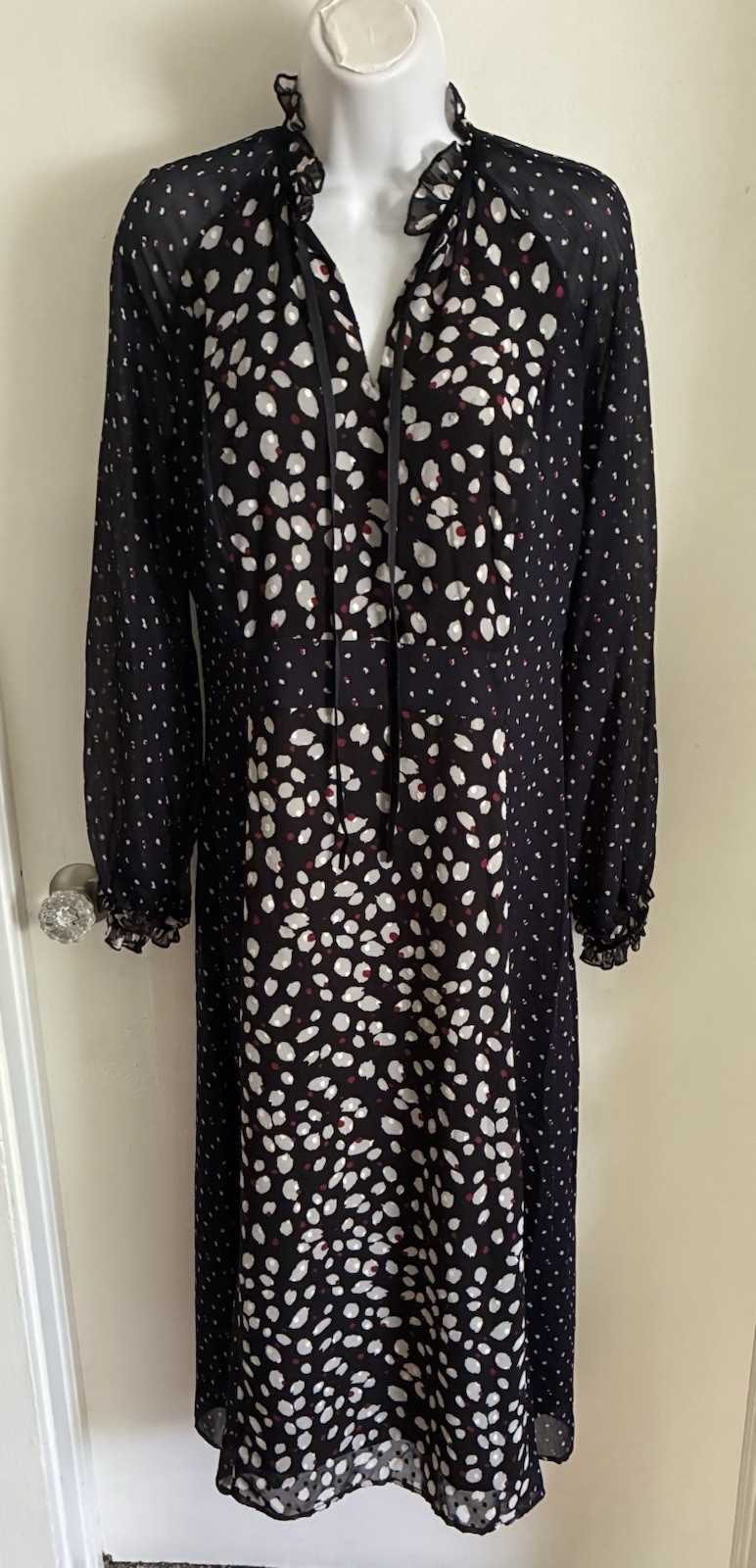 Chelsea28 Nordstrom Cottage Core Patchwork Polka Dot Print Fall Dress Midi M