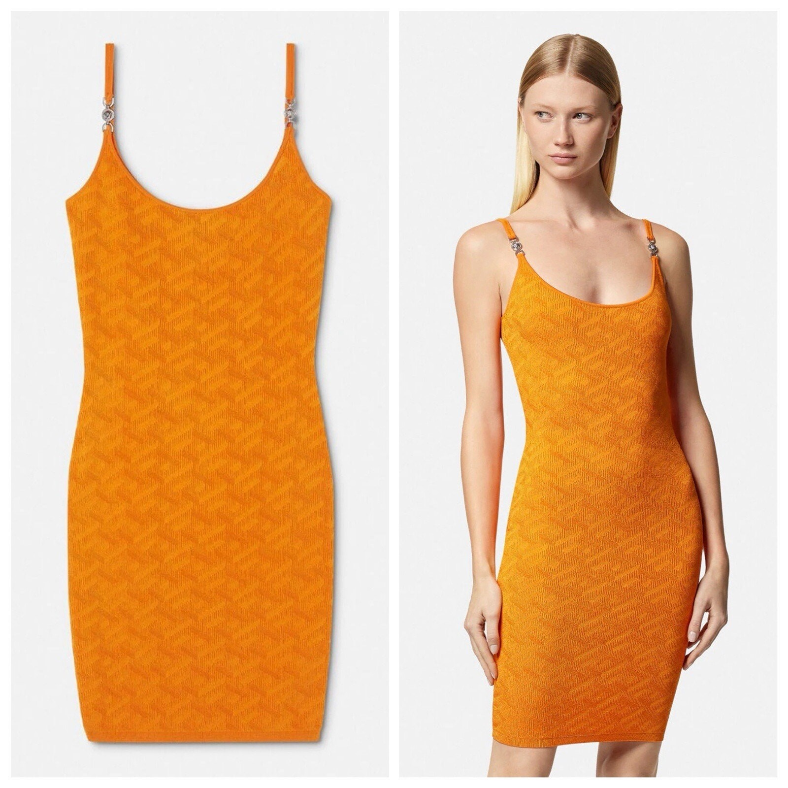 NWT Versace Medusa ‘95 La Greca IT 38 US 2 Jacquard Knit Mini Dress Orange