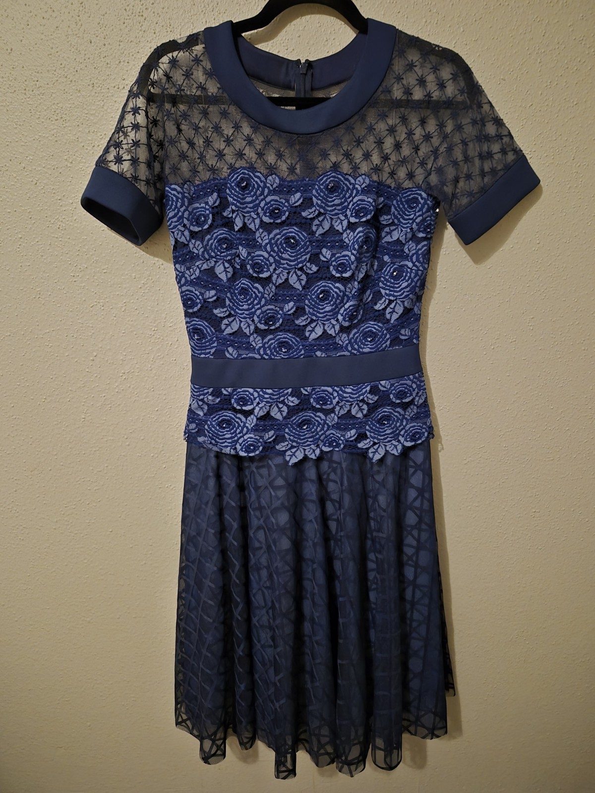 Tadashi Shoji 2 Azul Renda Tule Party Dress Lace Embellished Floral Whimsigoth