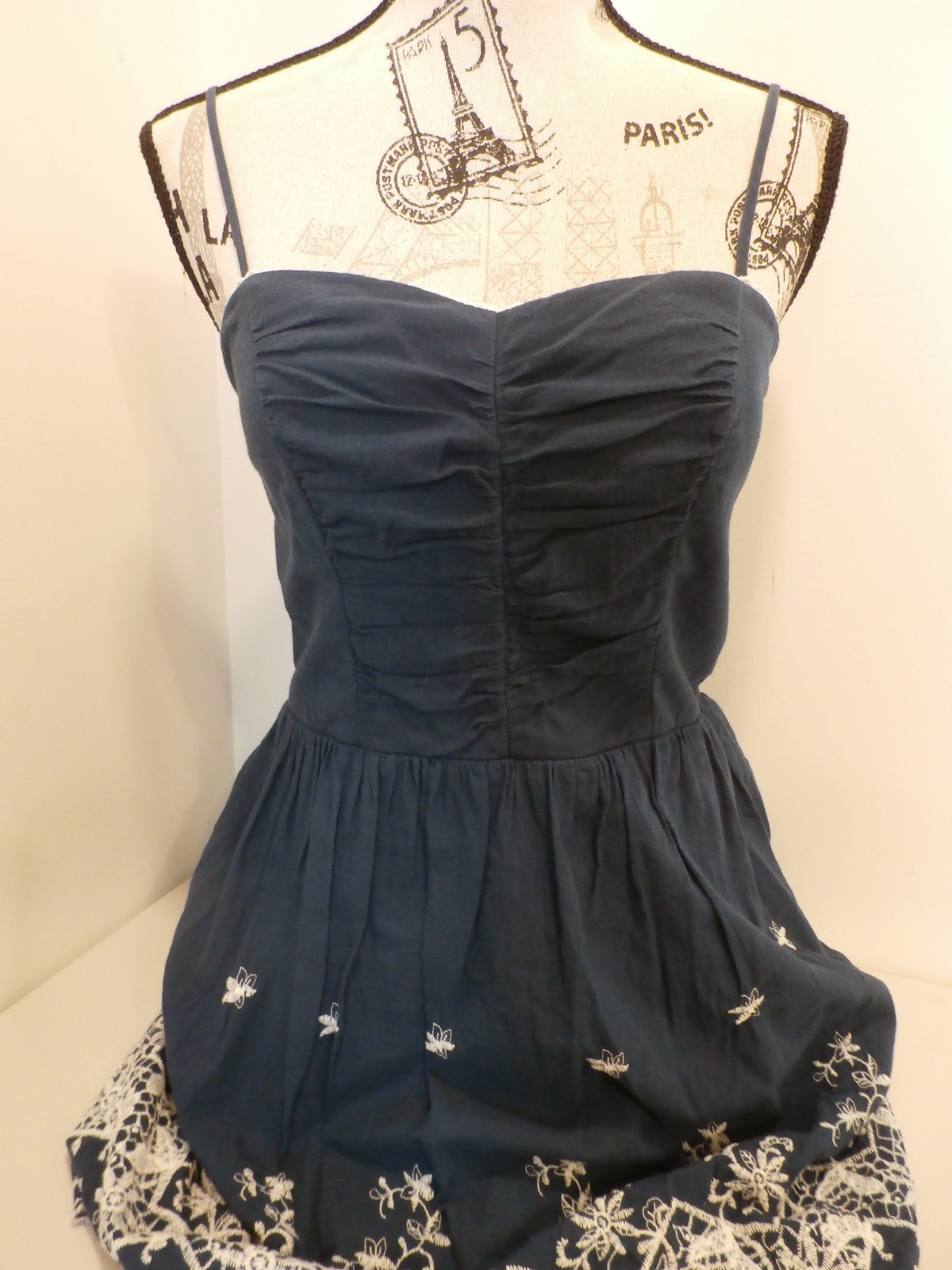 Speechless Blue Sundress Short Adj Straps Embroidered Zip Back Lined Size 9