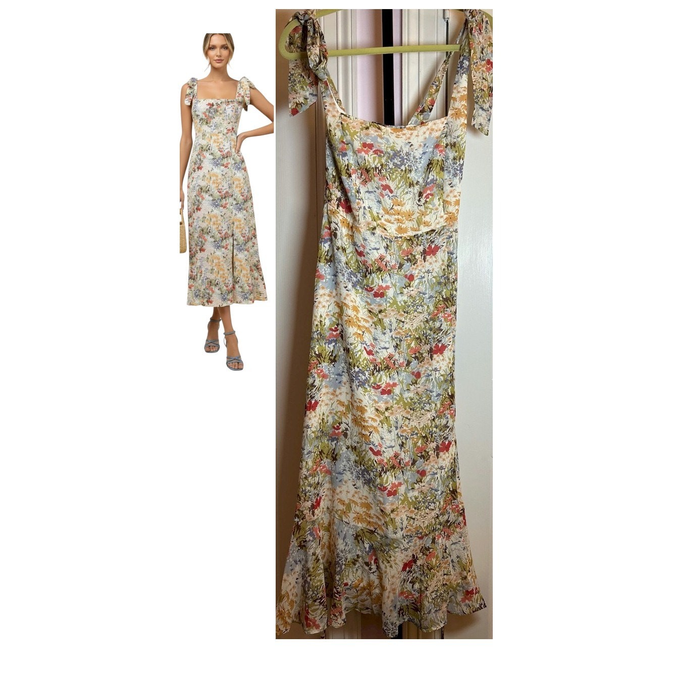 Lulus Summer Invite White Multi Floral Tie-Strap Tiered Midi Dress Small New