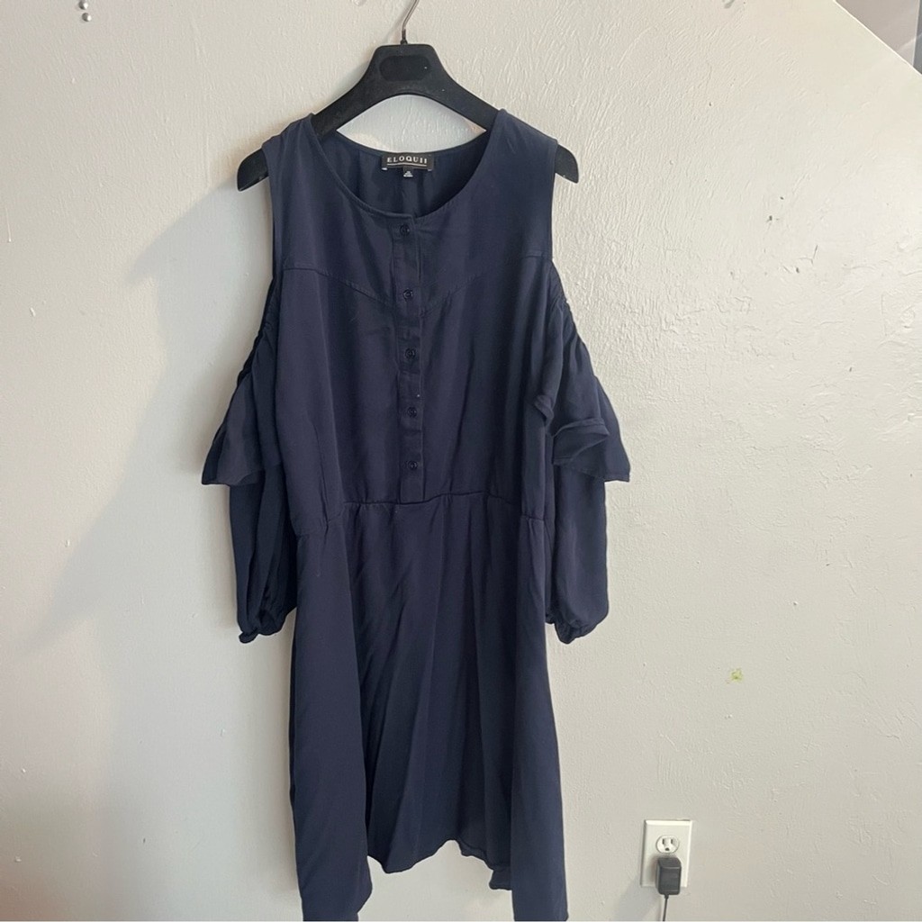 Eloquii Navy Blue Cold Shoulder Ruffle Detail Size 26