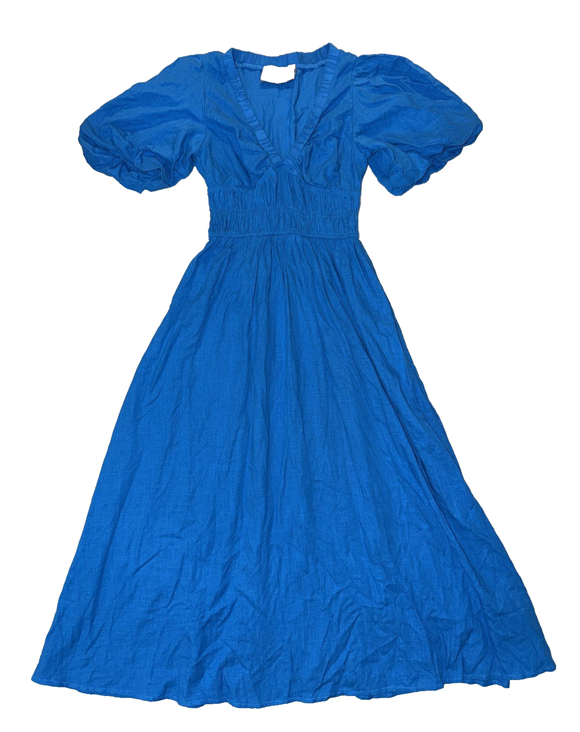 White Closet Elements Maxi Linen Dress Size XS V-Neck Blue Boho Country Smocked