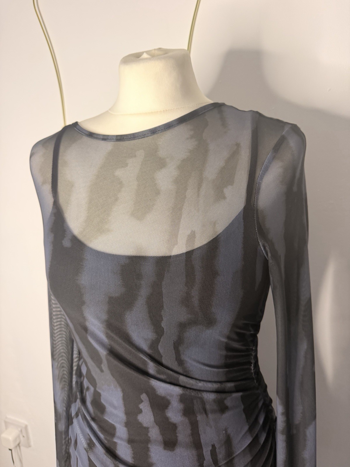 primark cares blue black abstract zebra print mesh maxi dress size s 10 12